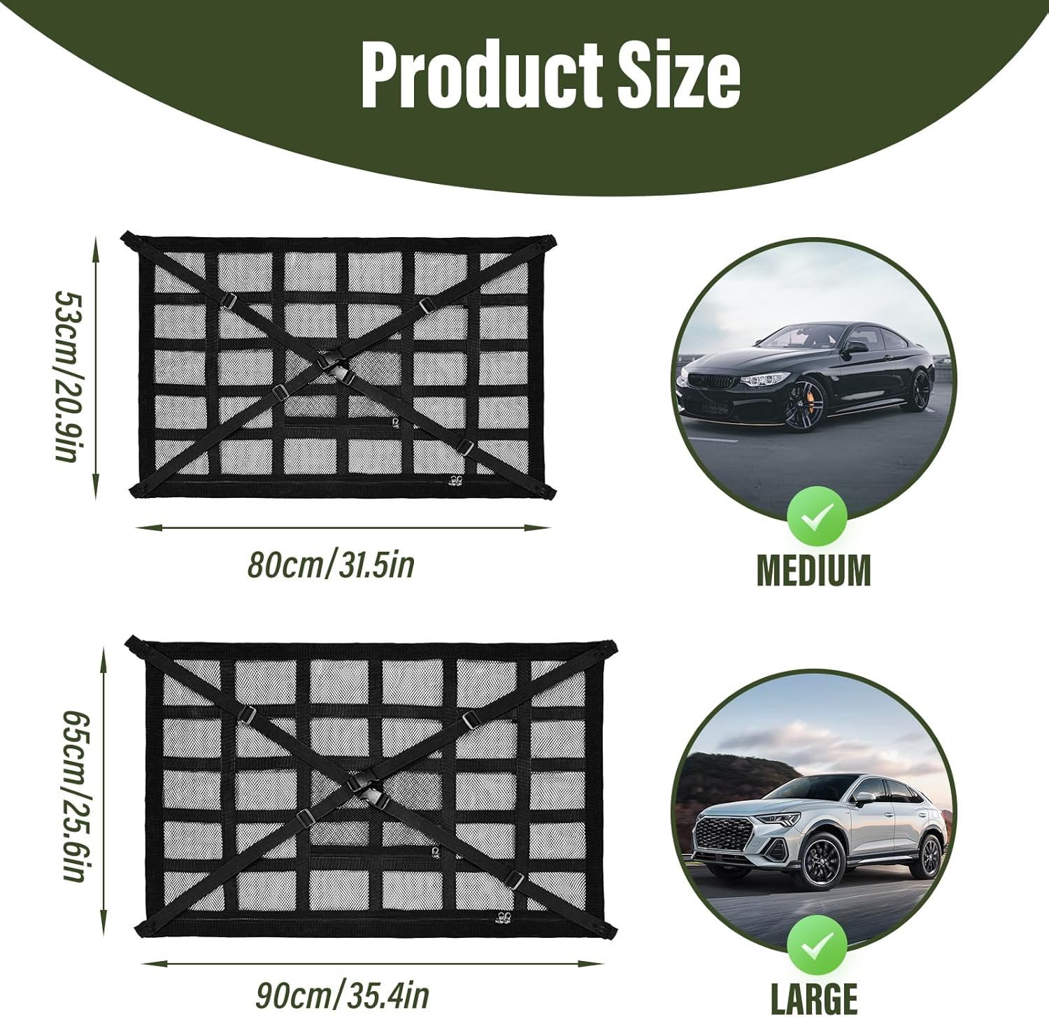 Supcomsta Car Ceiling Cargo Net with Pocket, 30.5In X 20.9In and 35.4In X 25.6In Car Ceiling Storage for Cars and SUV, Double-Layer Cars Cargo Carrier Roof Organizer Automotive Accessories (Large) image number 5