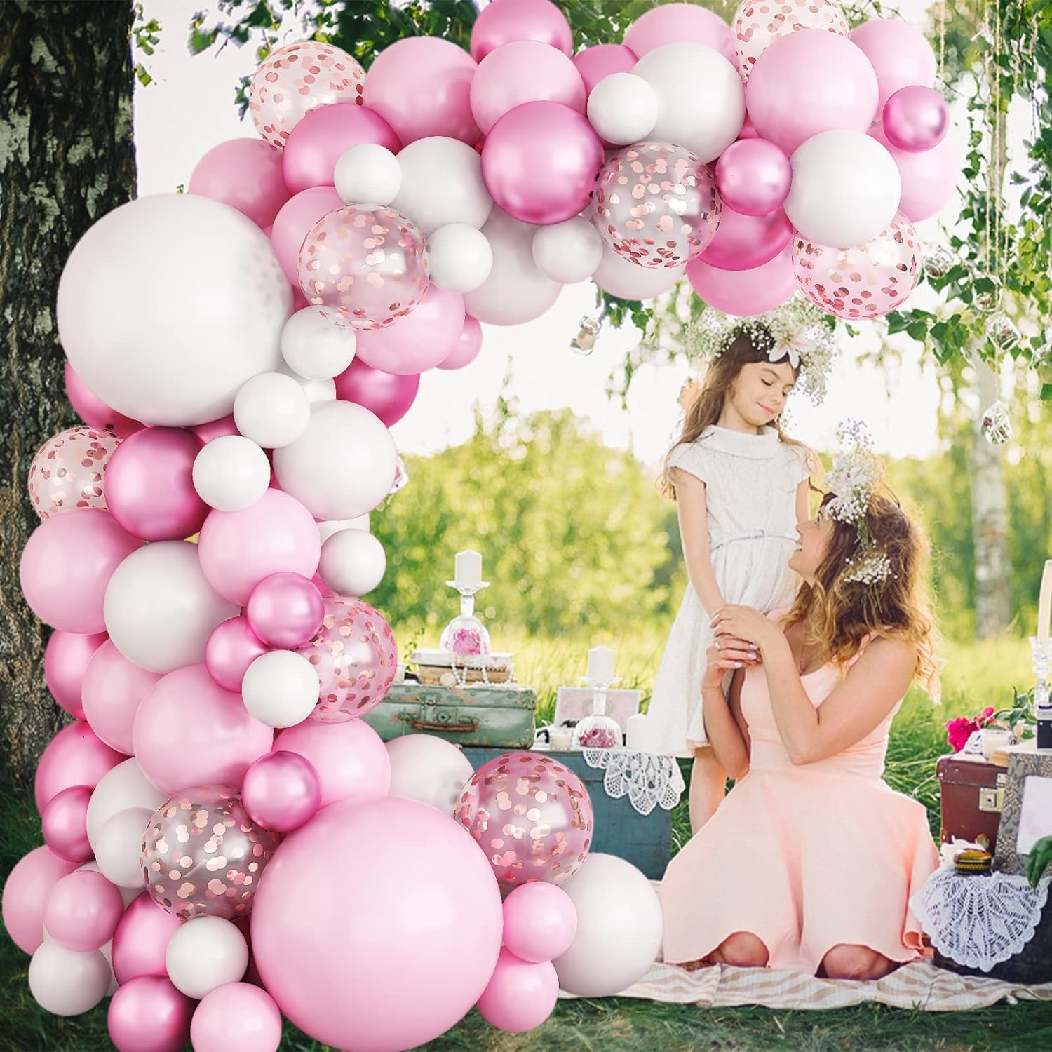 Pink White Balloon Arch Kit, 117Pcs Balloon Garland Kit Pink Confetti Metallic Balloons for Birthday Baby Shower Wedding Bridal Engagement Anniversary Graduation Valentines Party Decorations image number 6