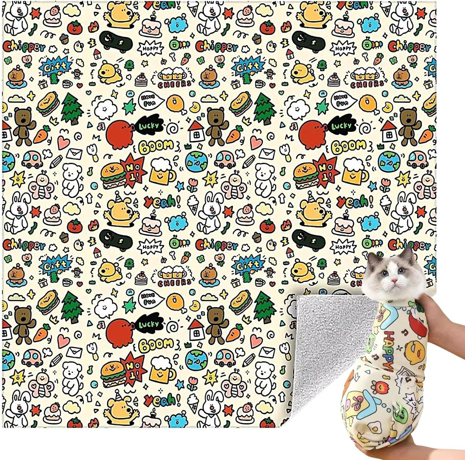 Cat Wrap for Grooming | Kitten Swaddle Wrap Self-Adhesive | Anti-Scratch Calming Blanket Pet Animals Bag for Small Medium Large Breeds Bunny Chinchilla