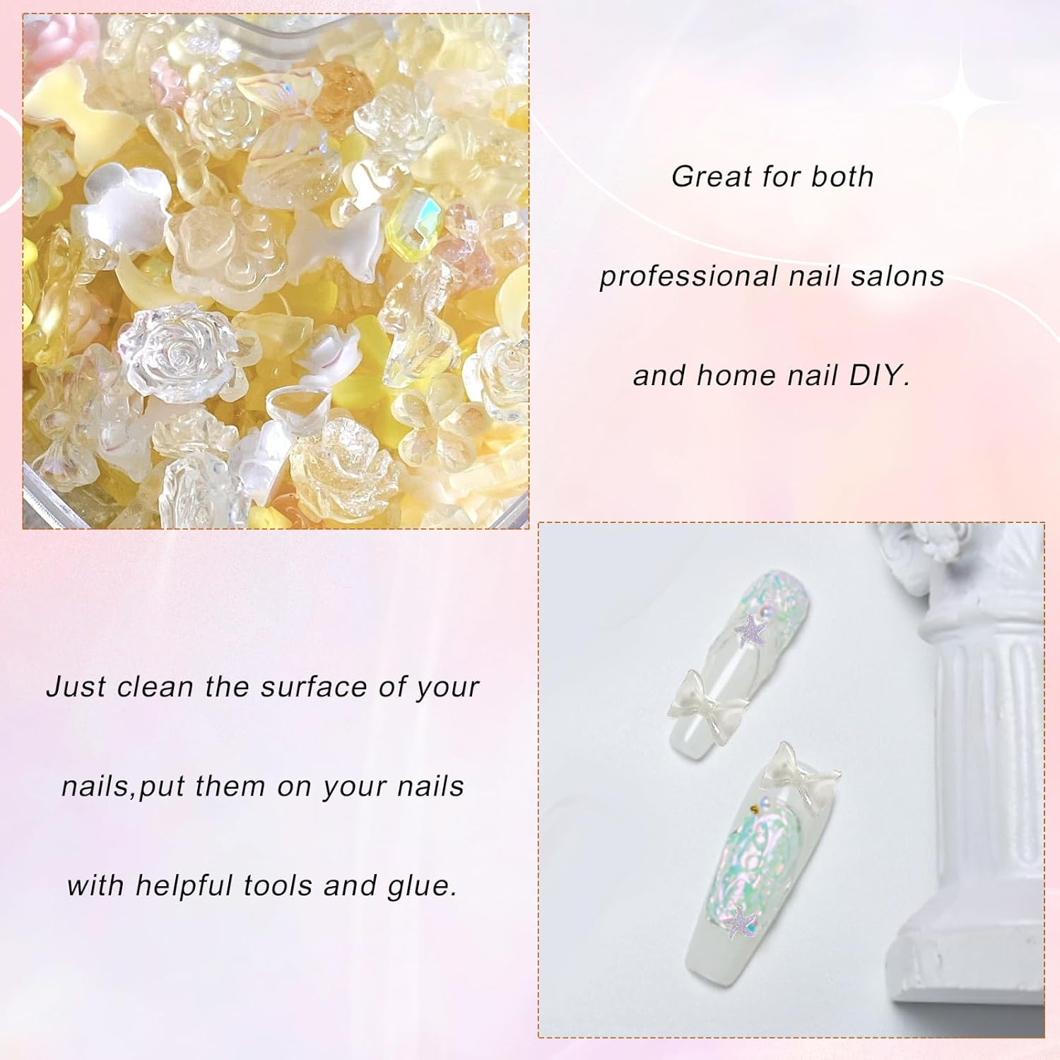 220Pcs Yellow 3D Nail Charms,Cute Resin Nail Art Charms for Acrylic Nail Decoration,Camellia Rose Flower Butterfly Bowknot Heart Bear Rabbit Star Sailor Moon Charm for Women Acrylic Nail Decor Supplies image number 5