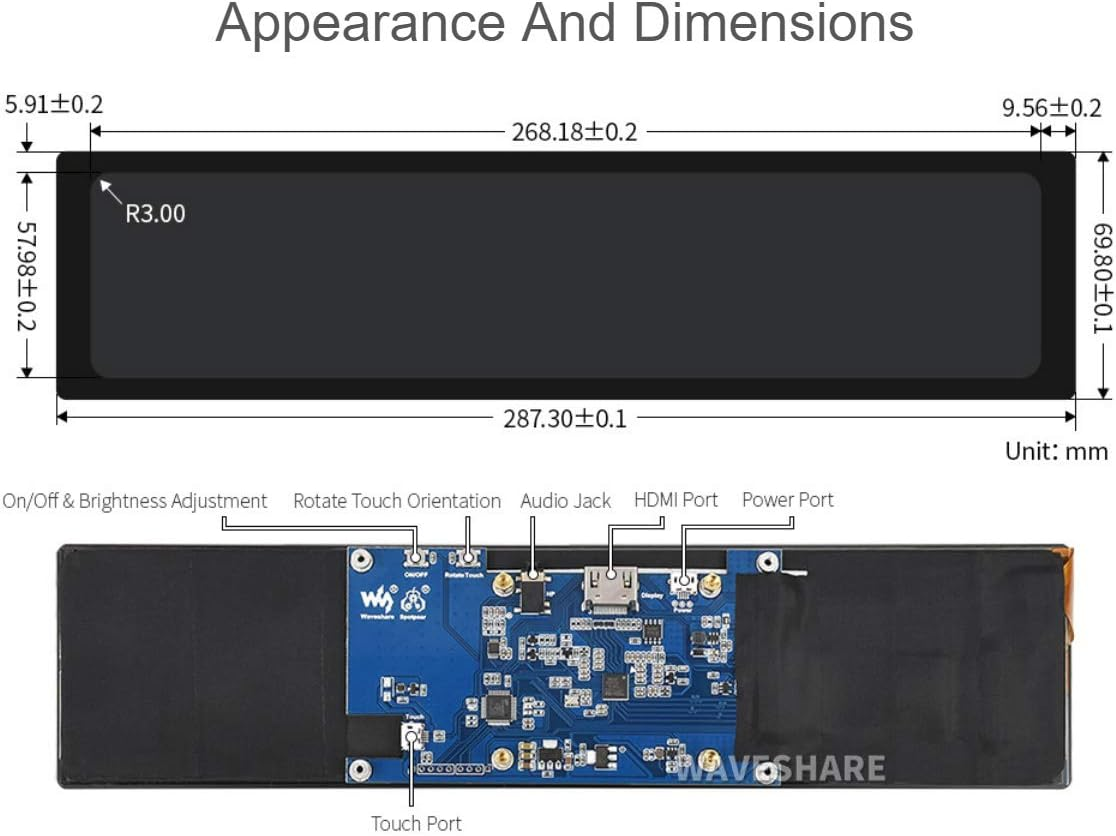 Waveshare 11.9Inch Capacitive Touch Screen LCD for Raspberry Pi Jetson Nano 320&times;1480 Hdmi-Compatible IPS Display Monitor for Windows image number 2