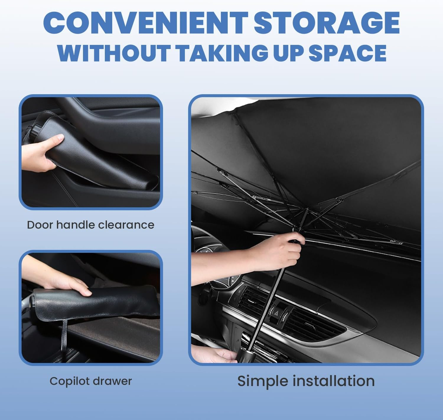 Necomi Car Windshield Sunshade Shade, Foldable Car Windshield Sun Shade Cover with 4 Mesh Side Sunshades, Heat Insulation with Leather Storage Bag, Suitable for Most Cars & Suvs, Size: 140&times;78 Cm image number 1