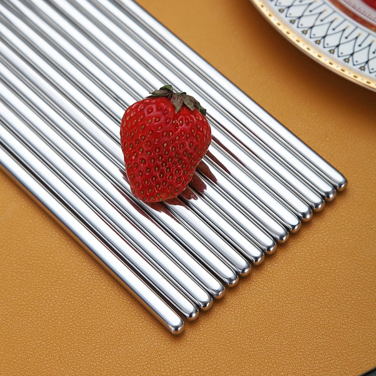 10 Pairs Reusable Chopsticks, Stainless Steel Metal Chop Sticks, Japanese Chinese Korean Chopstick Dishwasher Safe, 8.9 Inch (Silver / Chop Sticks) image number 4