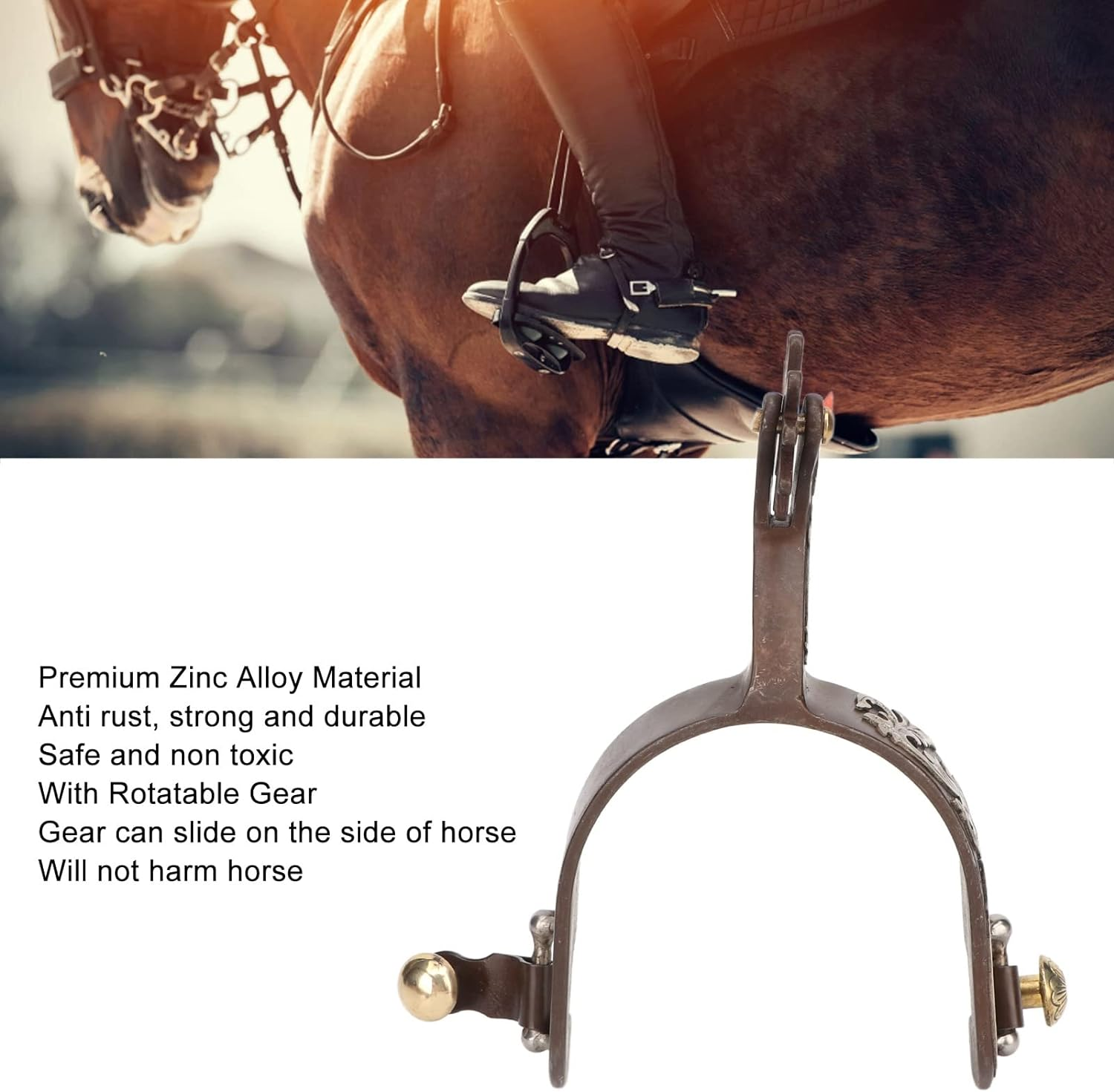 Multifunctional Stainless Steel Horse Spurs, Vintage Antique Brass Design, Turnable Gear for Reminders without Hurting,Style Vintage Carved Spurs image number 4