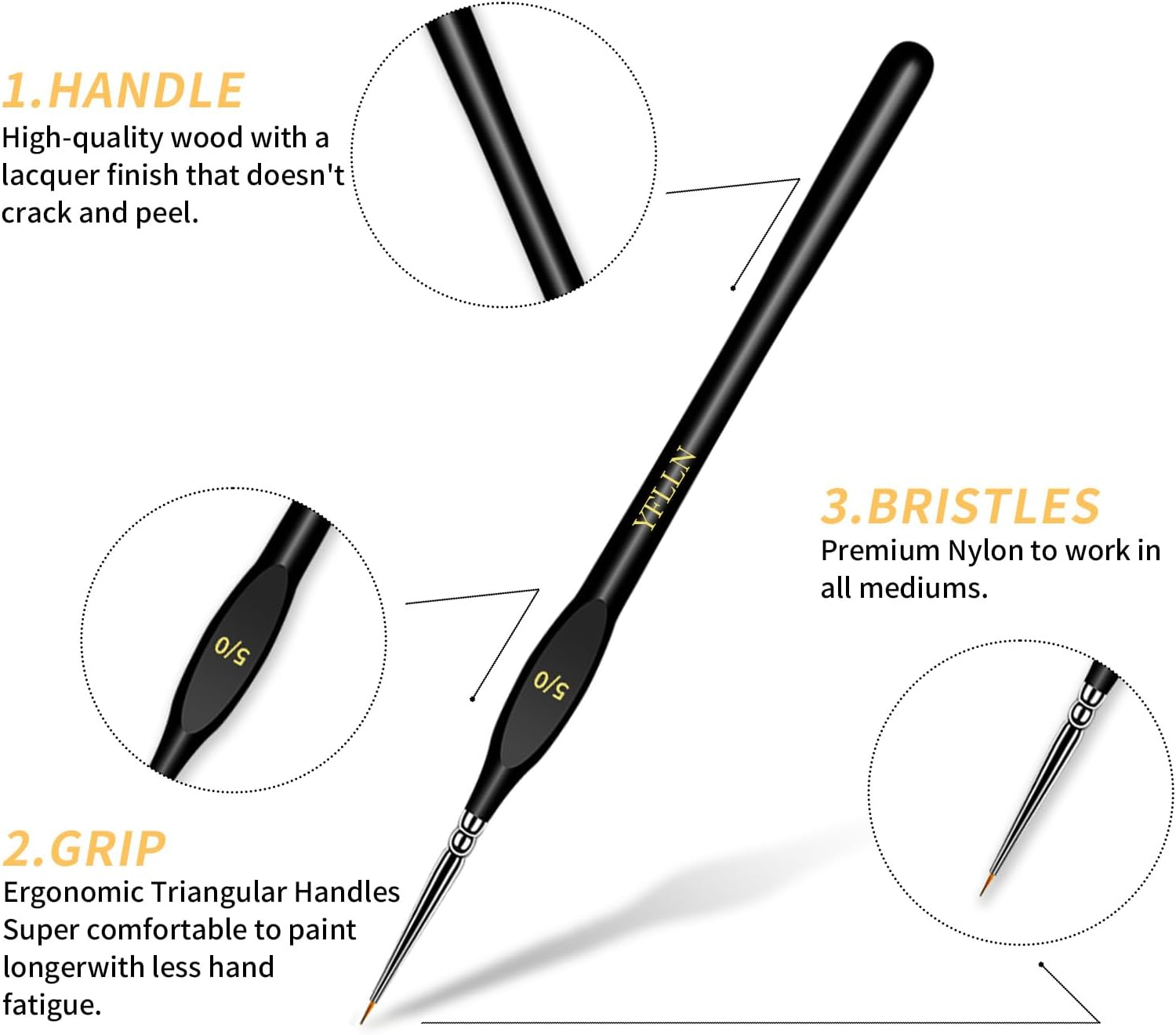 Miniature Paint Brushes Drybrush, 10 Sizes Detail Paint Brush Set, Acrylic Paint Brushes for Oil, Acrylic, Watercolors & Paint by Number, Tabletop, Figurine(Black) image number 5