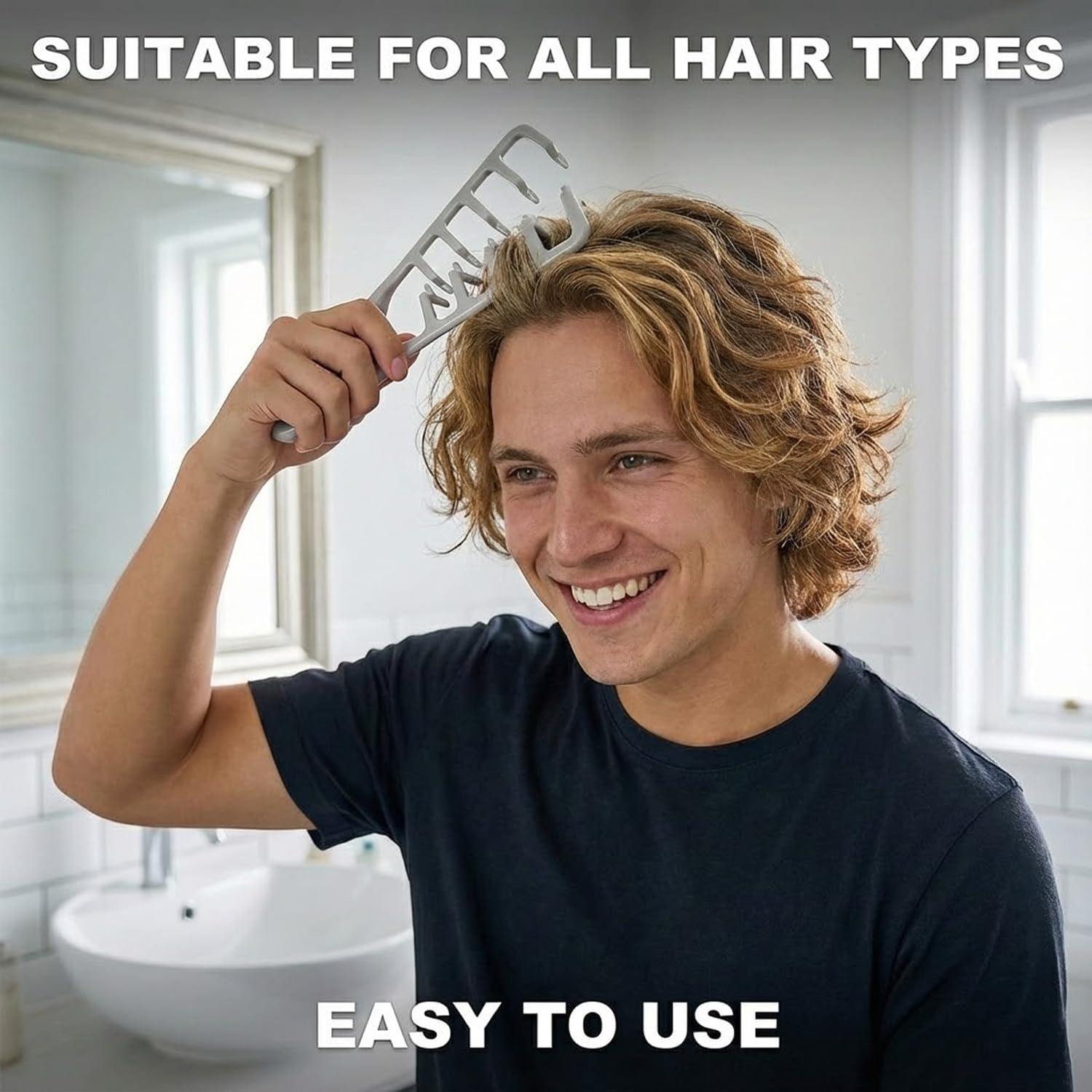 Texture Comb, Wide Tooth Styling Comb for Men Women, Hair Volumizer Tool Bangs Seam Anti-Frizz Plastic Curl Comb (Grey) image number 6