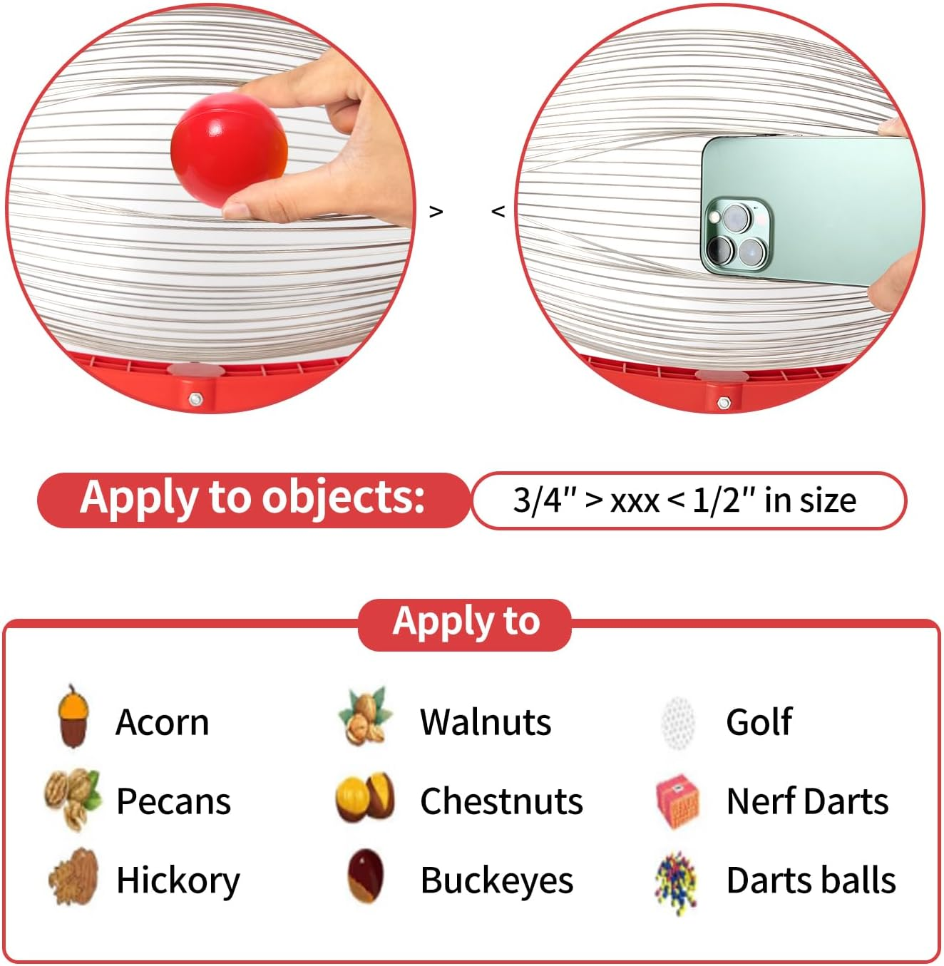 Gyugmhao Manual Rolling Nut Collector,Adjustable Nut Gatherer,Pinecone Picker Upper - Directly Dump Outlet,Apply to Pinecone,Hickory,Chestnuts,Golf,Crab Apple Objects Size 1Cm to 5Cm;1.5 Gallon image number 4