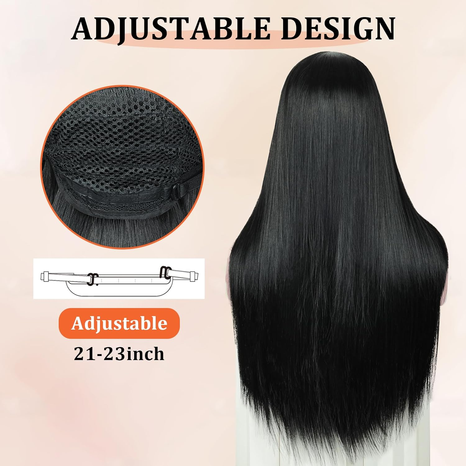 Long Black Wig for Women Halloween Cosplay Long Black Straight Hair Wig Natural Colored Synthetic Hair for Women Party Costume(28Inch, Black) - Black image number 4