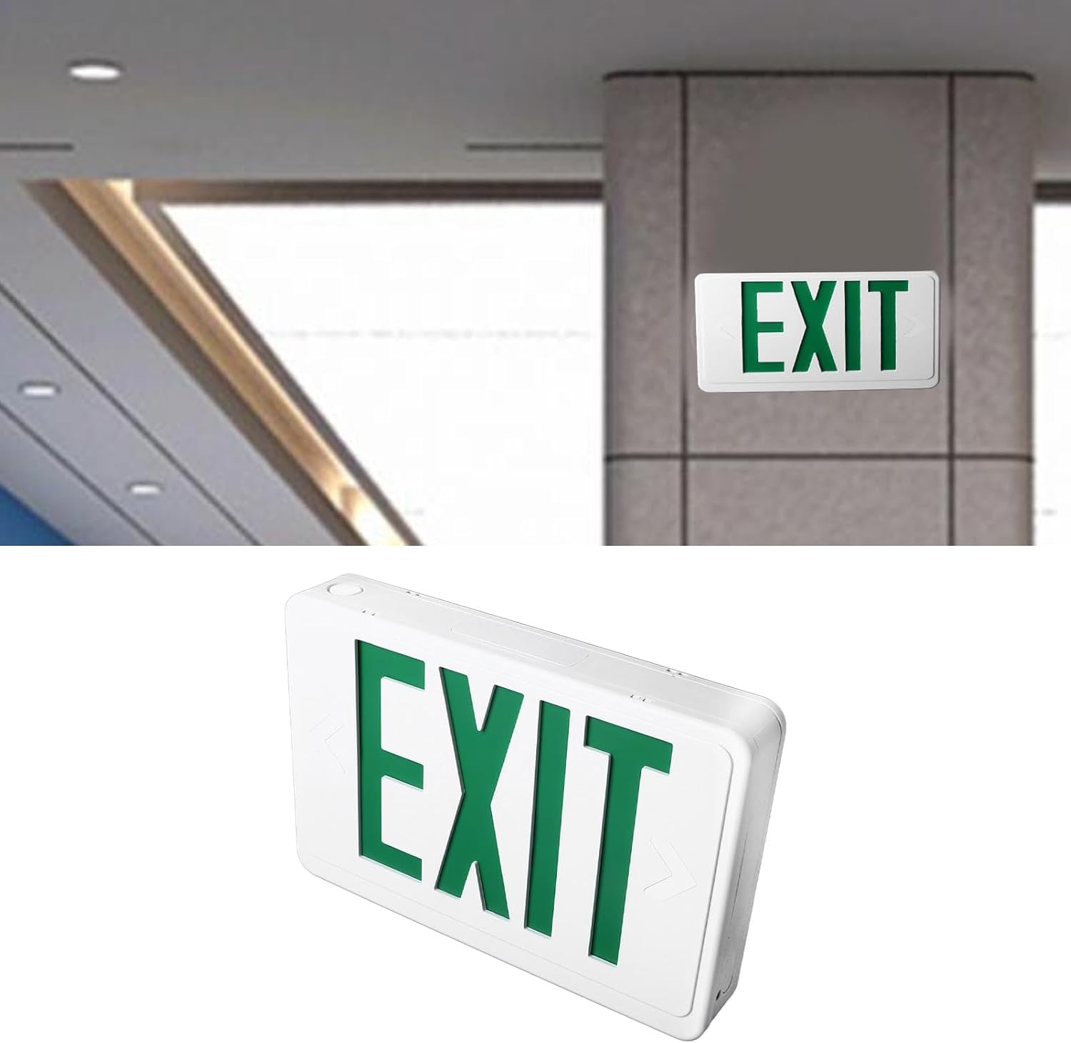 Green Exit Sign, 3W LED Emergency Exit Light with 1000Mah Battery, Glow in the Dark Photoluminescent Exit Sign, Outdoor Emergency Exit Sign Light for Hotel, Hospital, Mall, Office image number 3