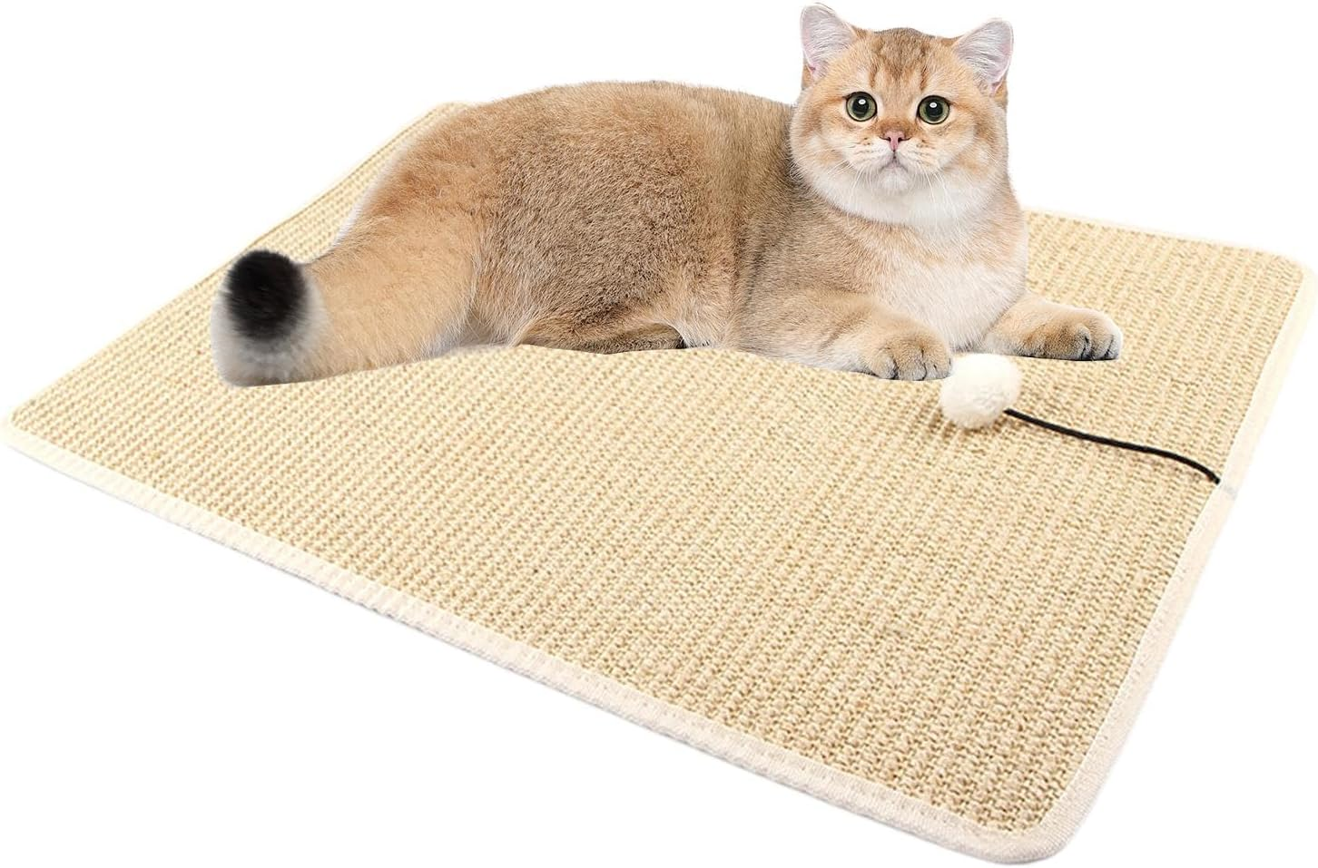 Cat Scratching Mat | Cat Scratcher Pad with Plush Ball,Sisal Fabric Scratcher for Cats, Cat Wall Furniture Protector for Living Room image number 4
