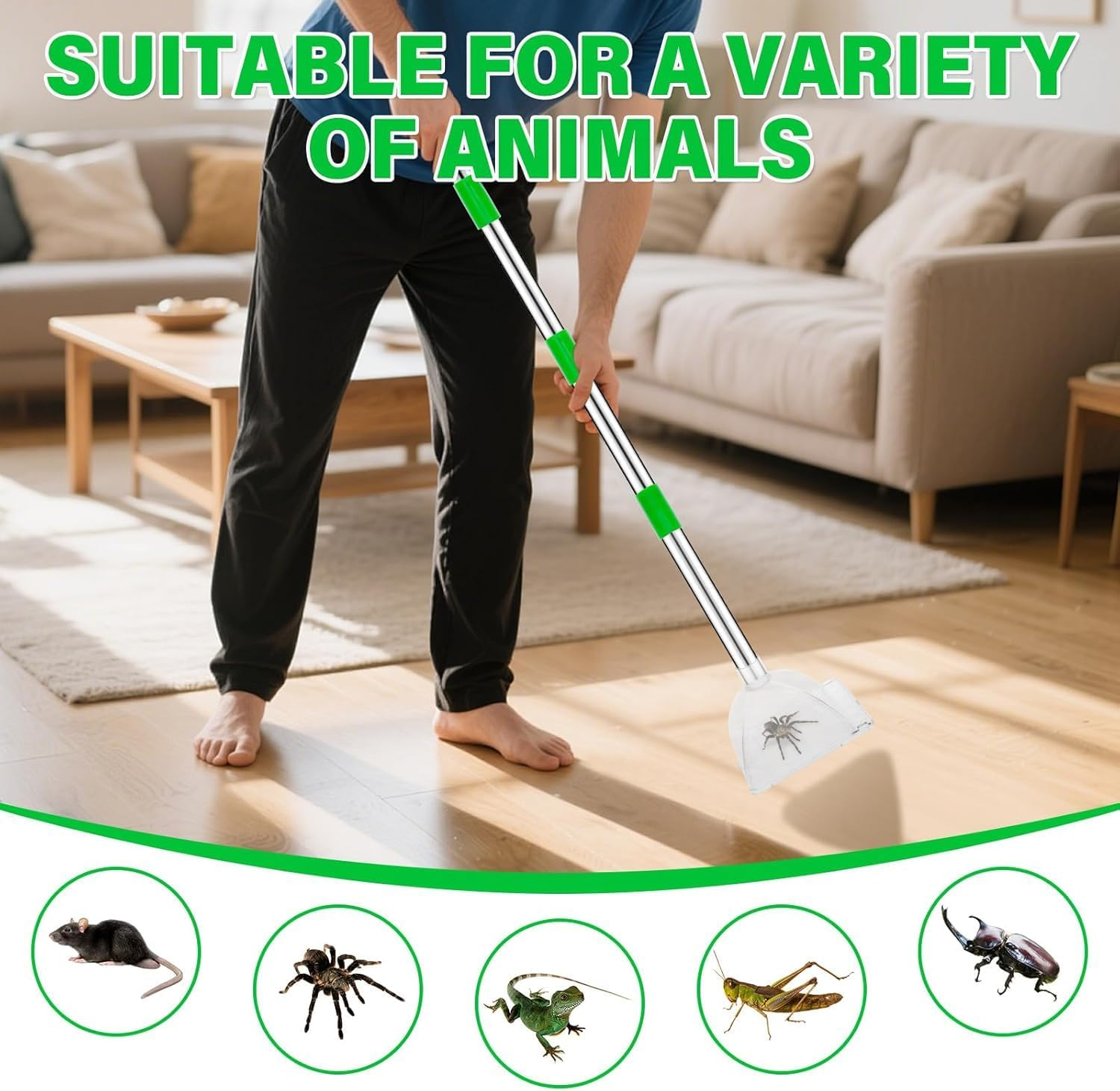 Spider Grabber 32 Inches Long Handle Adjustable Insect Catcher, No Touch Bug Grabber Tool for Roaches Spiders Scorpions, Practical Indoor Outdoor Home Kitchen Garden Use (1)