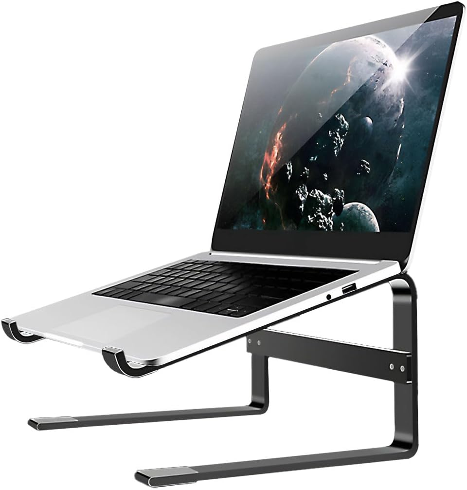 MMOBIEL Laptop Stand Tall - Riser 10 to 18 Inches - Ventilated Laptop Holder Universal - Stand for Desk Compatible with Macbook, Notebook, ASUS and More - Incl. Tools - Aluminum