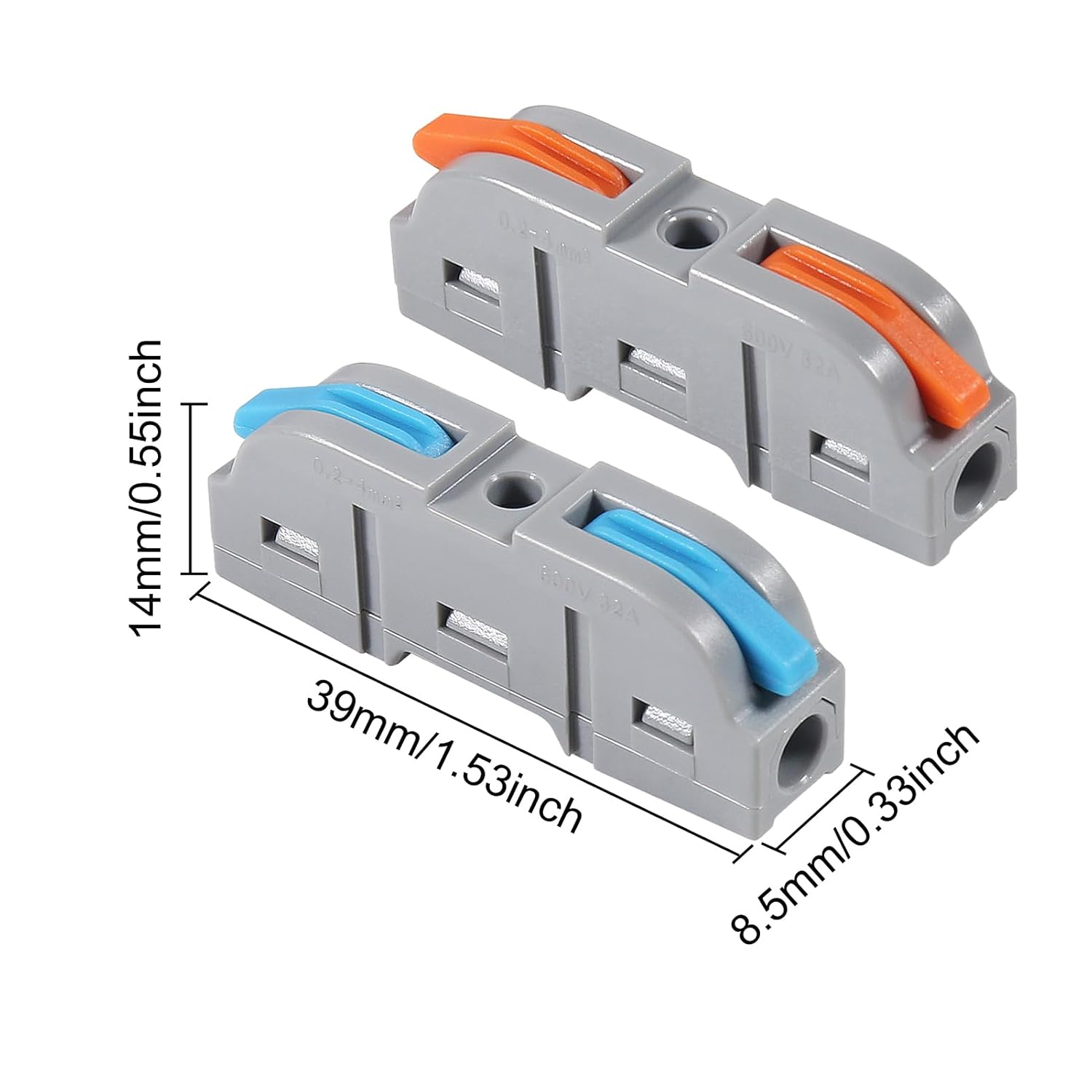 60Pcs Quick Connect Electrical Splicing Kit for Compact Inline Terminals, Lever Wire Nut - 28-12 AWG, 1 in 1 Out image number 6