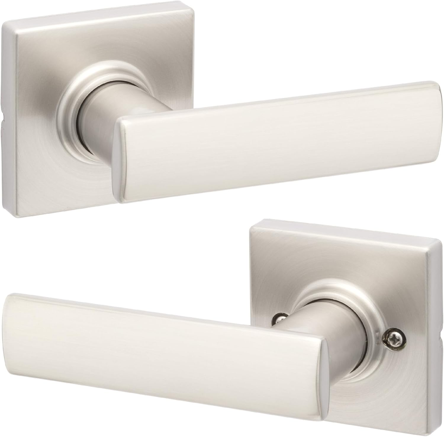 Kwikset Breton Interior Passage Door Handle, Lever for Closet and Hallway Doors, Reversible Non-Locking Handle Lever, Satin Nickel, with Microban Protection