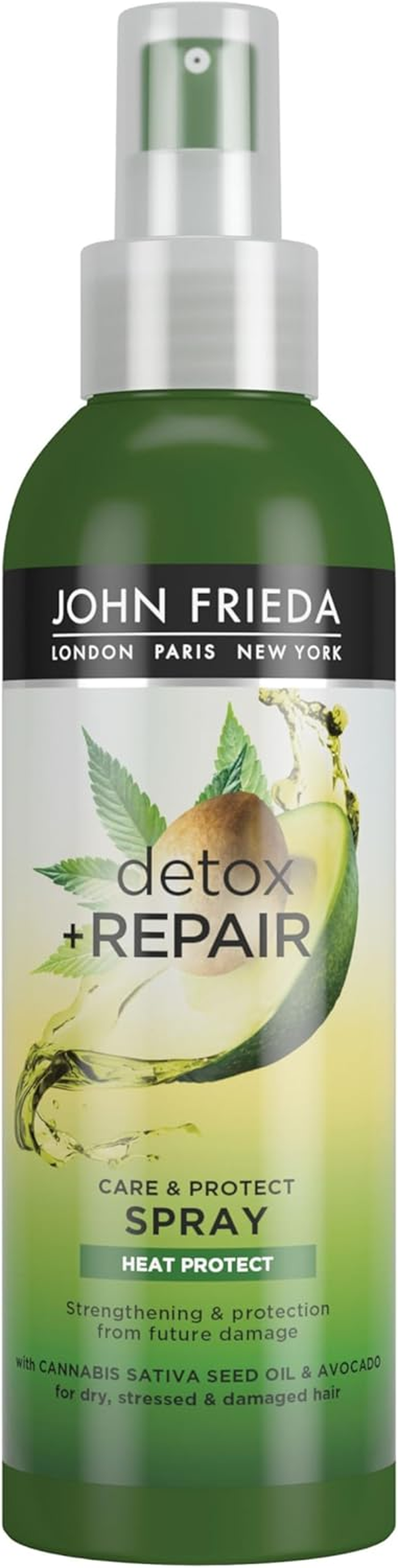 John Frieda Detox & Repair Care & Protect Heat Protection Spray 200Ml for Dry, Stressed & Damaged Hair with Cannabis Sativa Seed Oil & Avocado image number 1