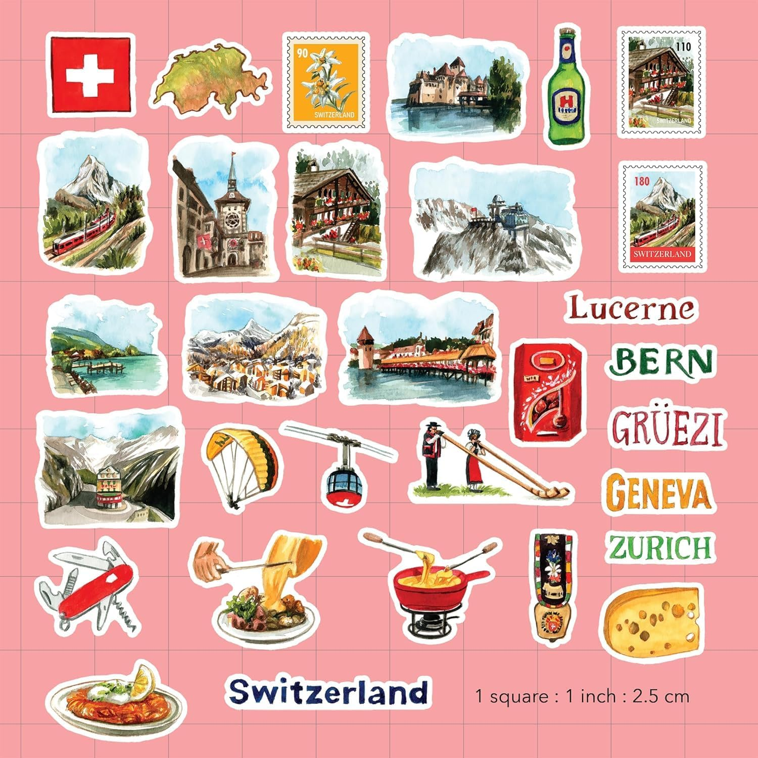 Navy Peony Stunning Switzerland Travel Stickers (31Pcs) &mdash; for Scrapbooks, Journals image number 3
