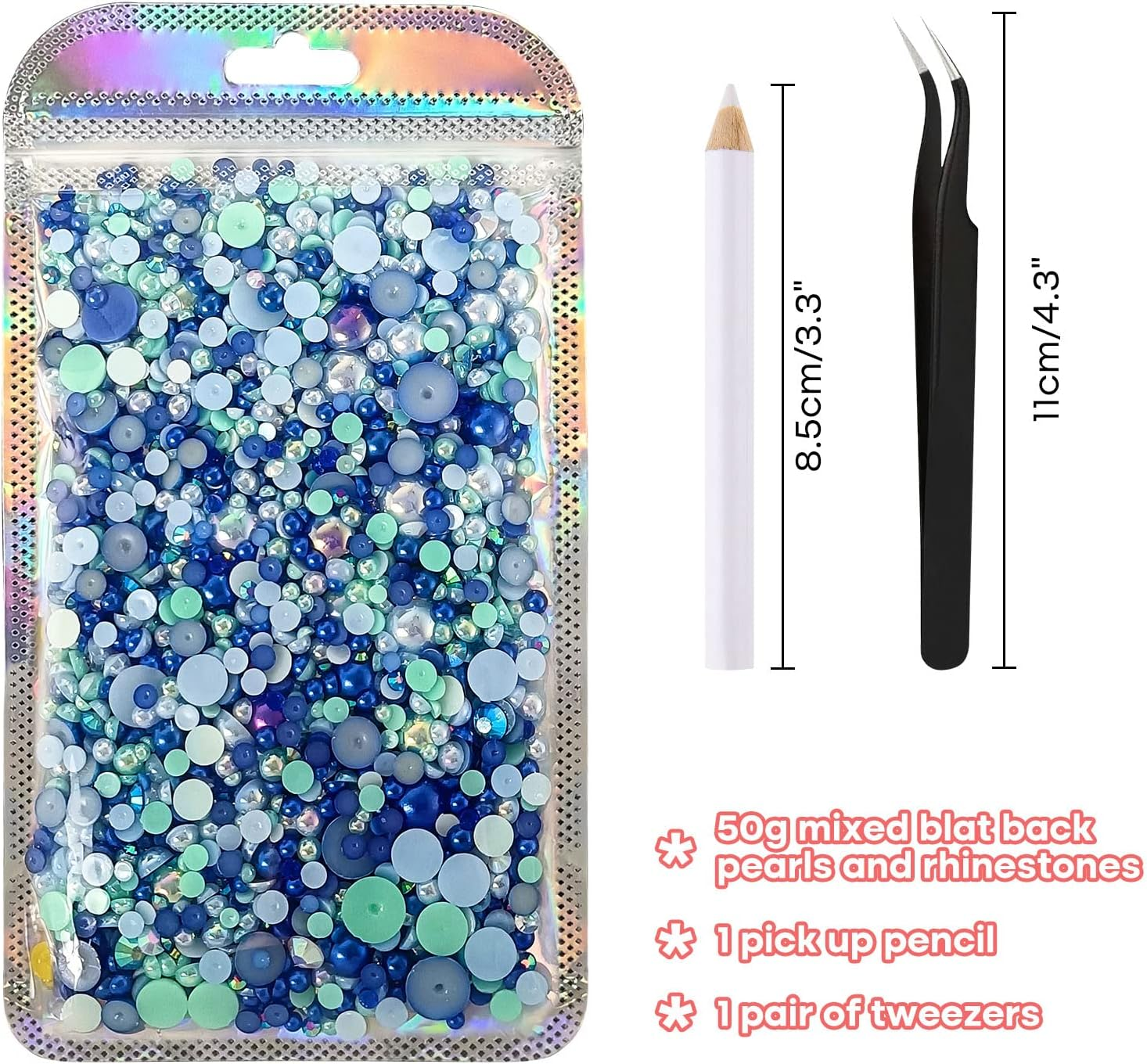 ASTARON 50G Mix Flat Back Pearls and Rhinestones for Crafts Mixed Size 3Mm-10Mm Flat Back Rhinestones for Crafts Flatback Pearls for DIY Tumblers Mugs Nail Art Shoes Clothes (Blue Series) image number 4
