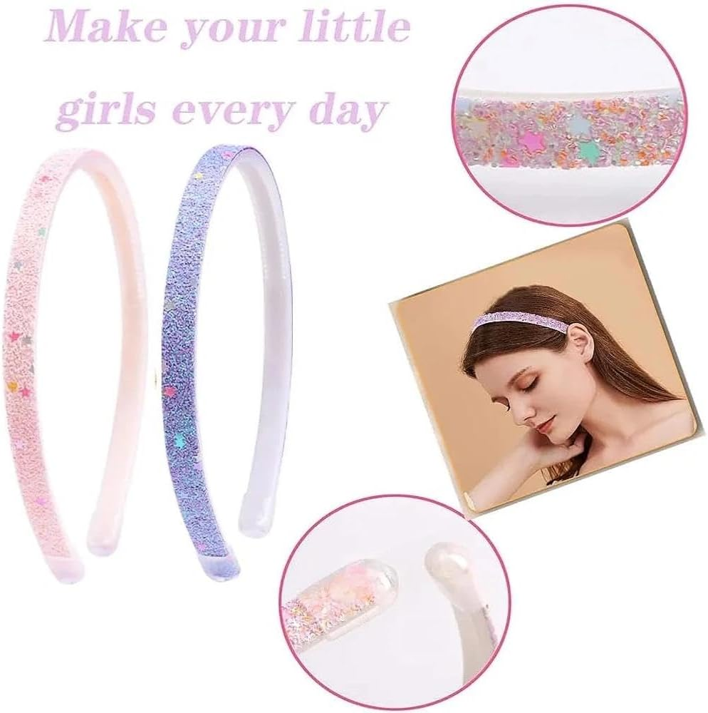 Glitter Headbands for Girls, 6 Pack Elastic Hair Bands with Heart Bow for Kids Hair Accessories - Tisuff image number 2