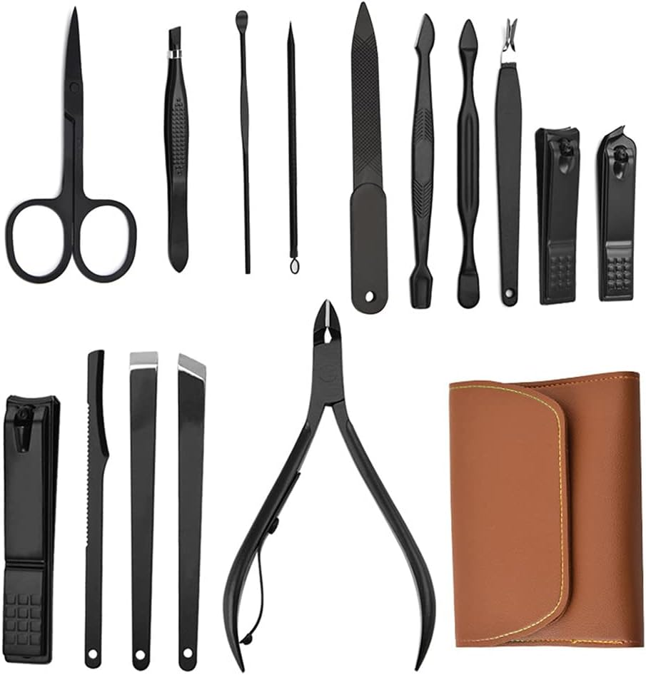 16 Pieces Manicure Set, Pedicure Kit, Nail Clippers, Stainless Steel Professional Personal Care Tool Kit, Nail Tools with Brown Leather Case, Gifts for Men image number 3