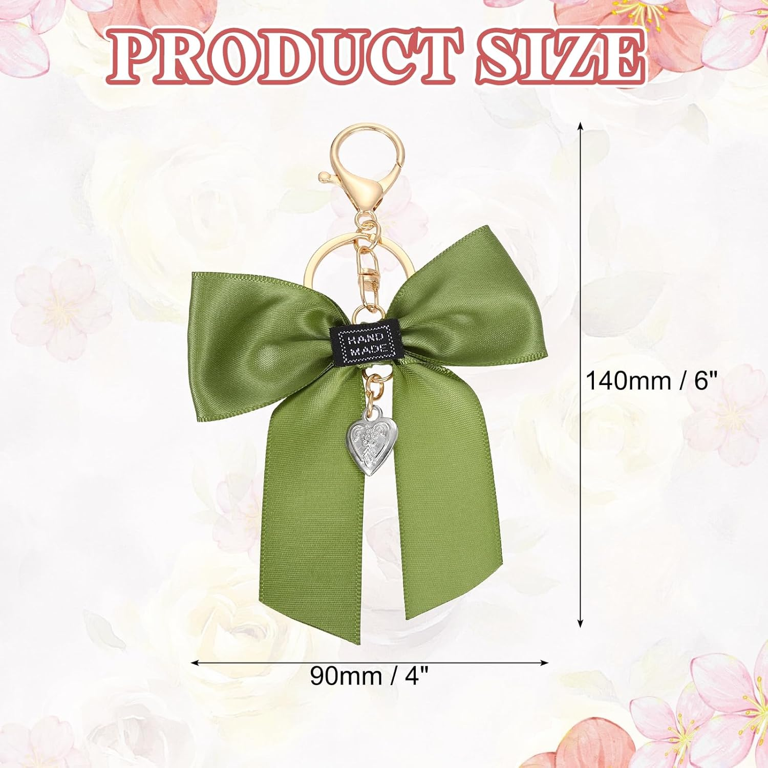 Uxcell Bow Knot Keychain, Cute Bag Charm Keyring, Bow Accessories for Women Purse, Backpack, Car Key, Phone Decoration (Green with Heart) image number 2