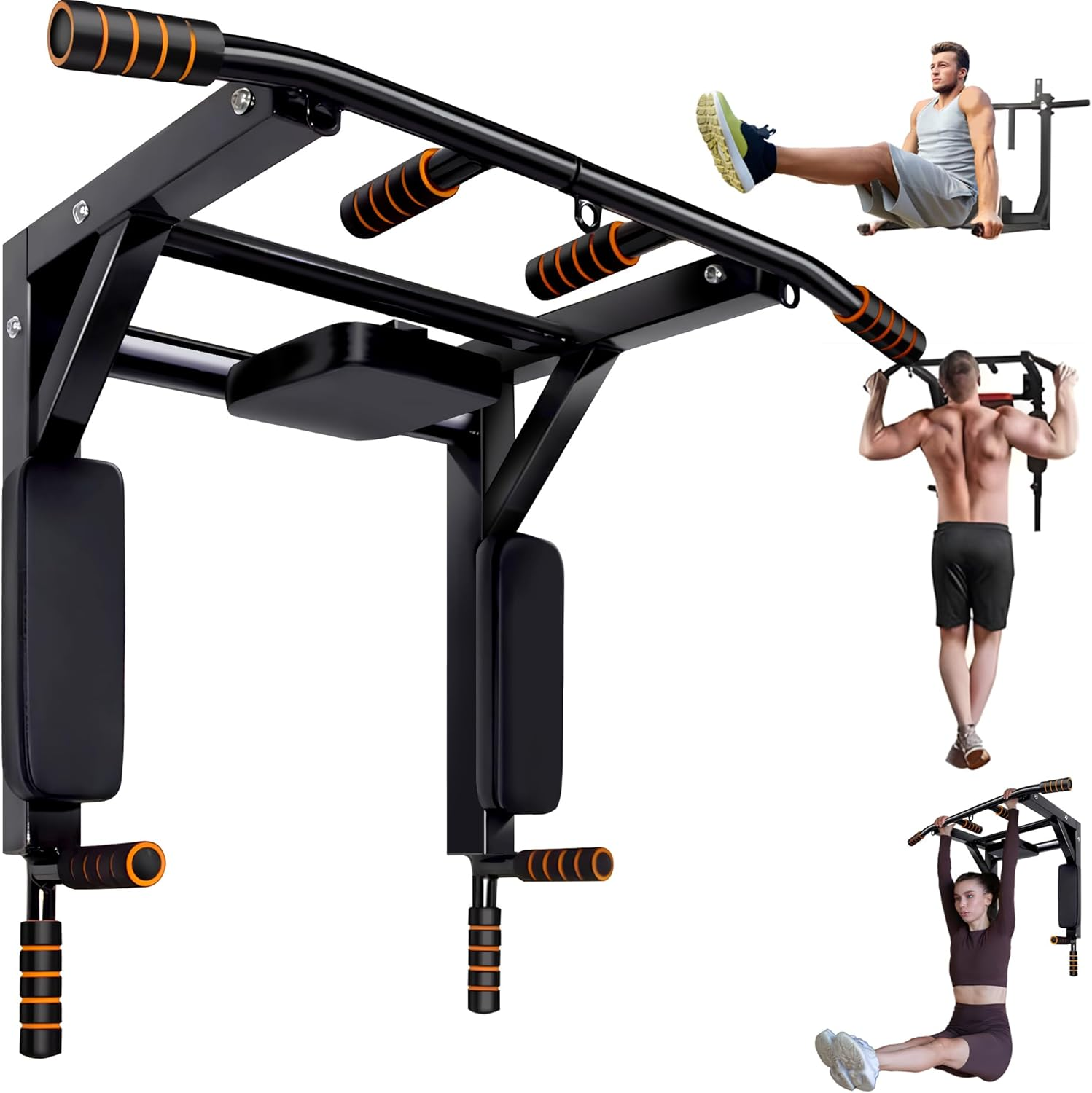 Wall Mounted Pull up Bar and Dip Station, Heavy Duty Wall Mount Pull-Up Chin up Bar Multifunctional Home Gym Workout Indoor Exercise Equipment Support to 300Kg
