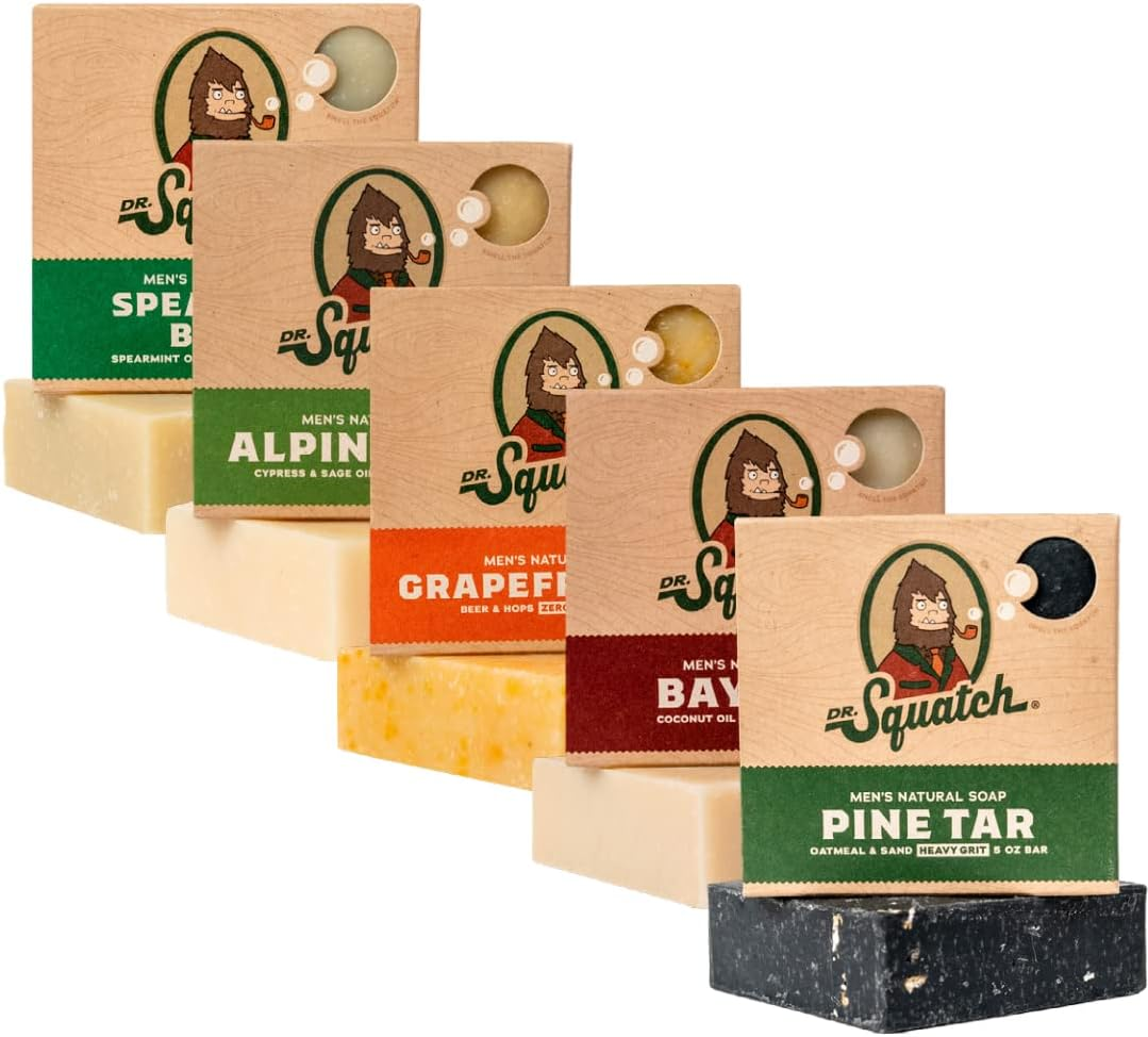 Dr. Squatch All Natural Soap Bar for Men, 5 Bar Variety Pack - Alpine Sage, Bay Rum, Pine Tar, Grapefruit IPA, Spearmint Basil image number 4