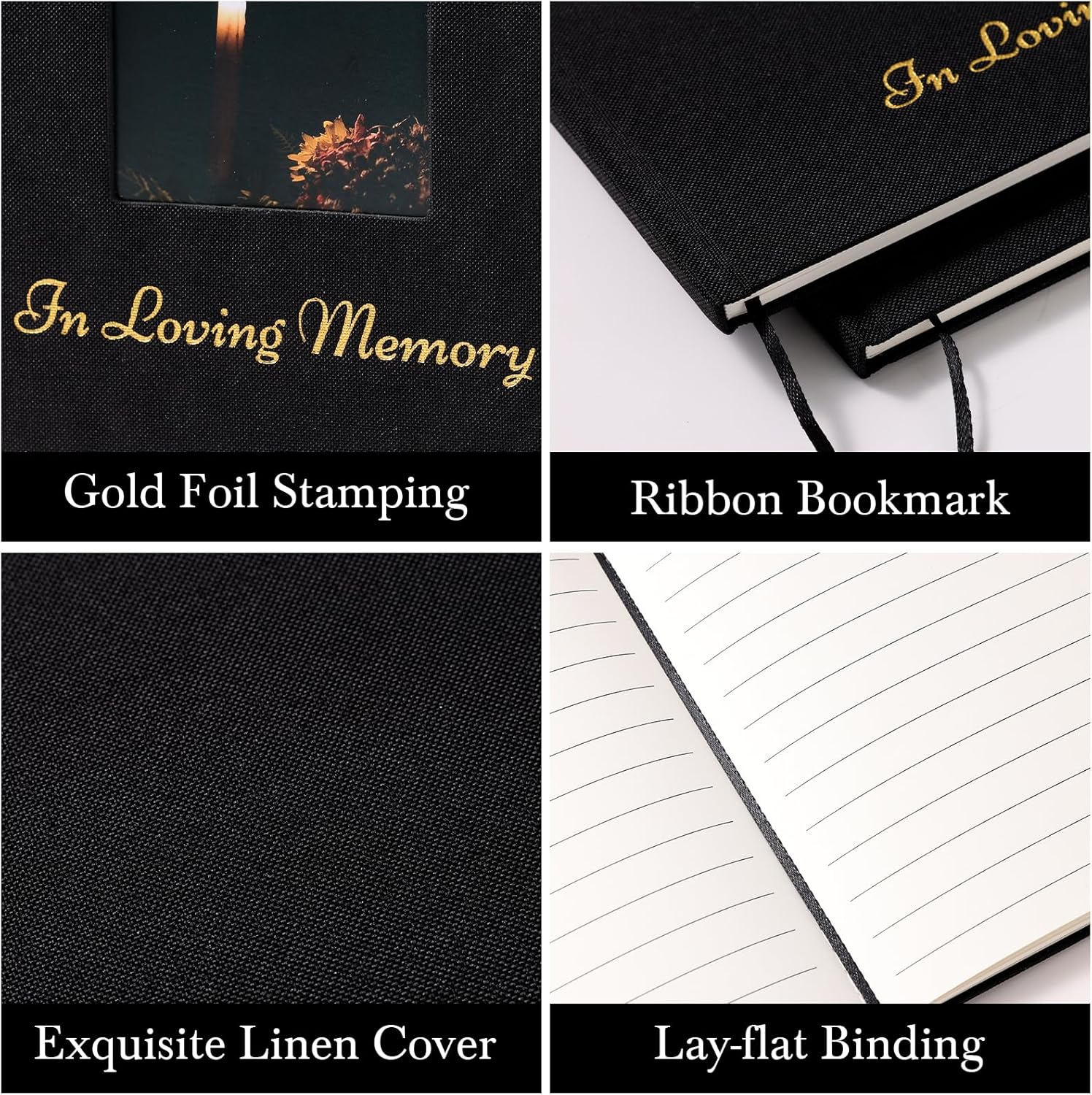 Funeral Guest Book for Memorial Service, in Loving Memory Funeral Guest Book, Celebration of Life Guest Book Black Linen Hardcover Memory Book for Funeral Guest Sign in Guestbook for Funeral Service image number 1