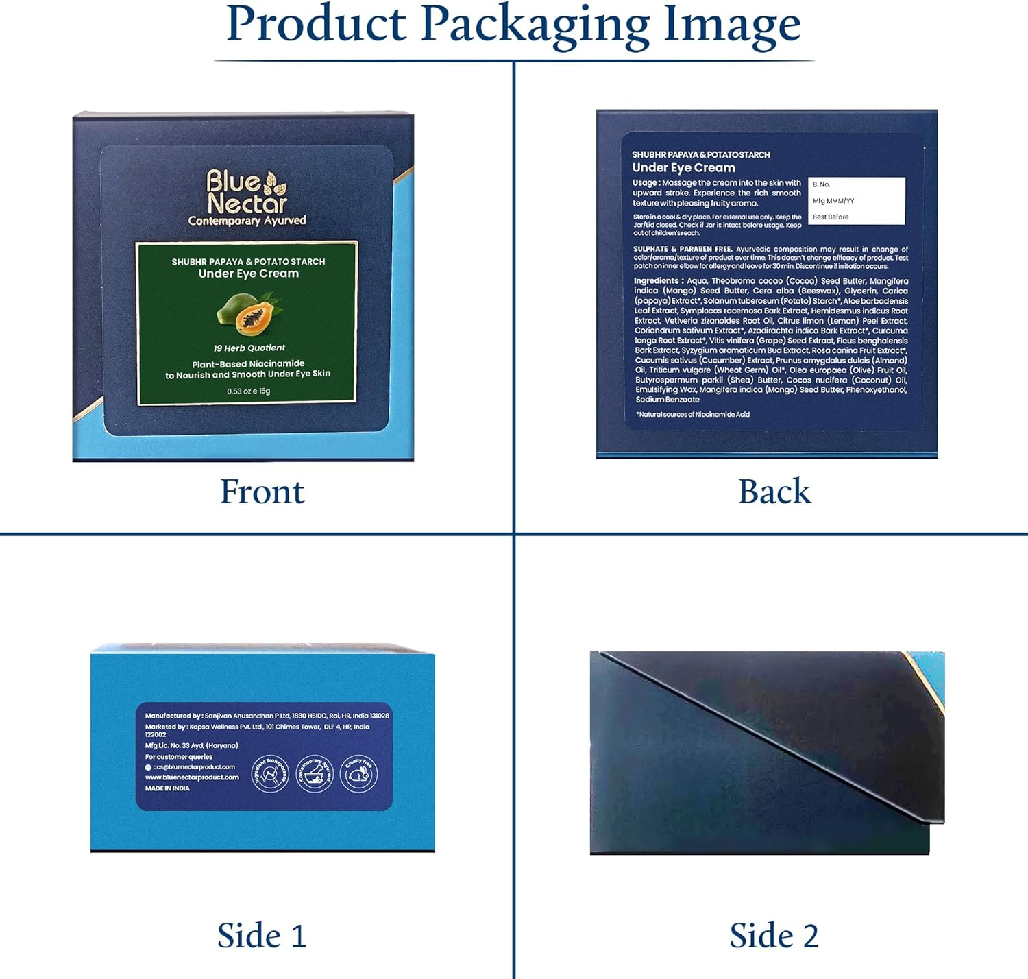 Blue Nectar Shubhr under Eye Cream for Dark Circles with Papaya, Potato Starch & Niacinamide | Best under Eye Cream for Men | Eye Cream for Dark Circles & Wrinkles (18 Herbs,15G) image number 2