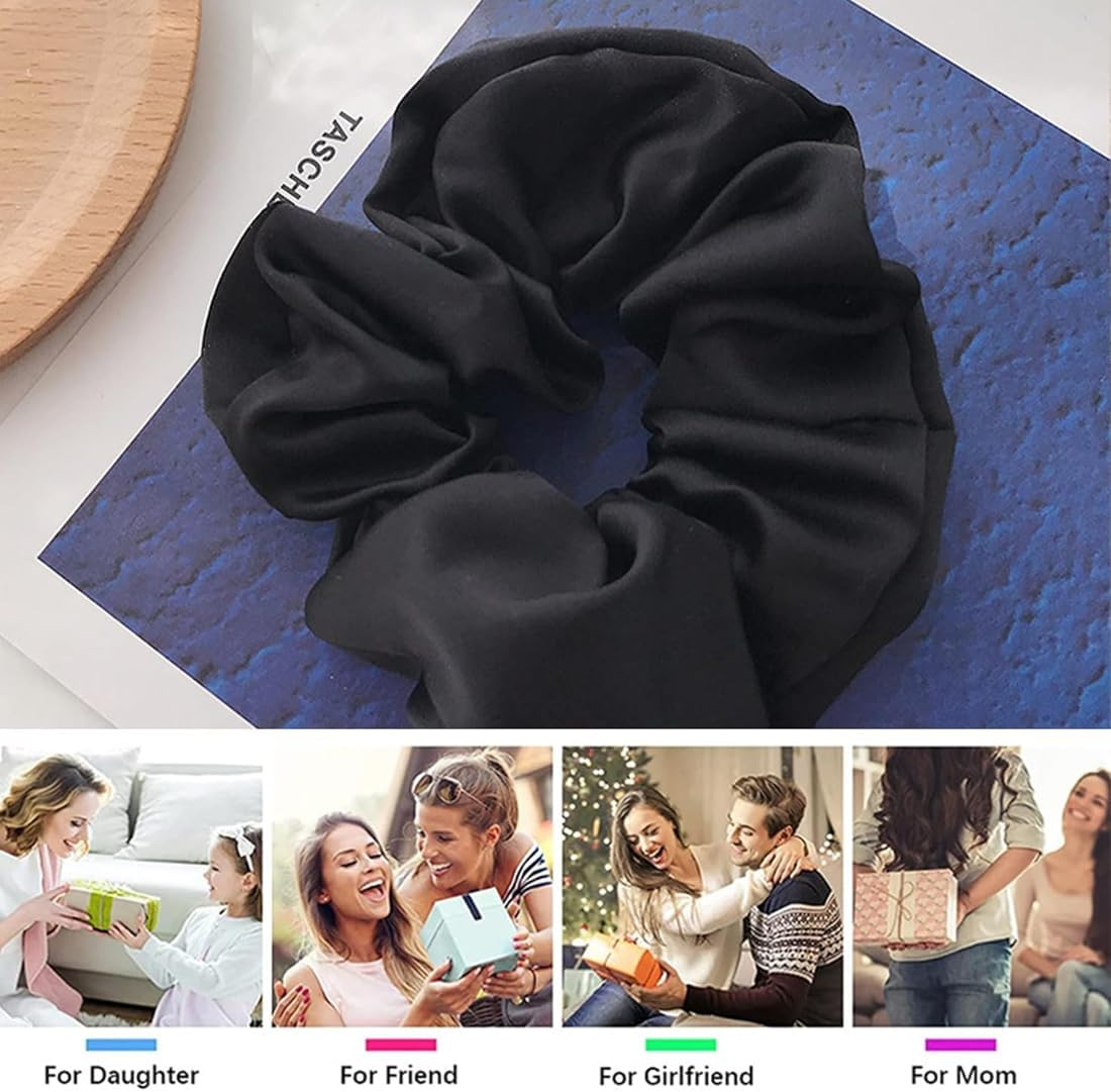 JRYXDS Set of 5 Mulberry Silk Scrunchies for Women, Luxurious Elastic Striped for Less Frizz and Hair Breakage (Grey, White, Black, Yellow, Pink) image number 3