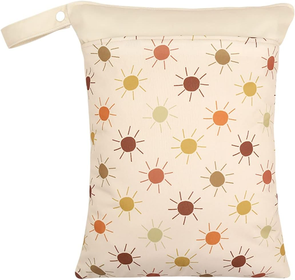 Wet Dry Bags for Baby Cloth Diapers & Breast Pump Parts, Waterproof Reusable Wet Bag with Two Zippered Pockets & Handle, Beach Pool Gym Bag Stroller Yoga Toiletries Daycare Organizer