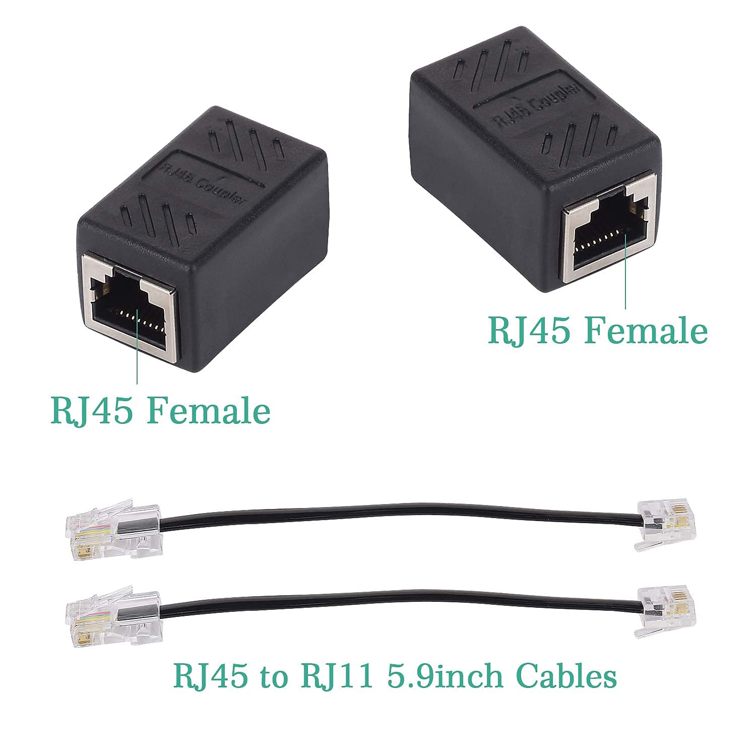 2 Pcs RJ45 to RJ11 Adapter - Black 8P8C to 6P4C Telephone Cable + Expansion Converter for ADSL Modem image number 4
