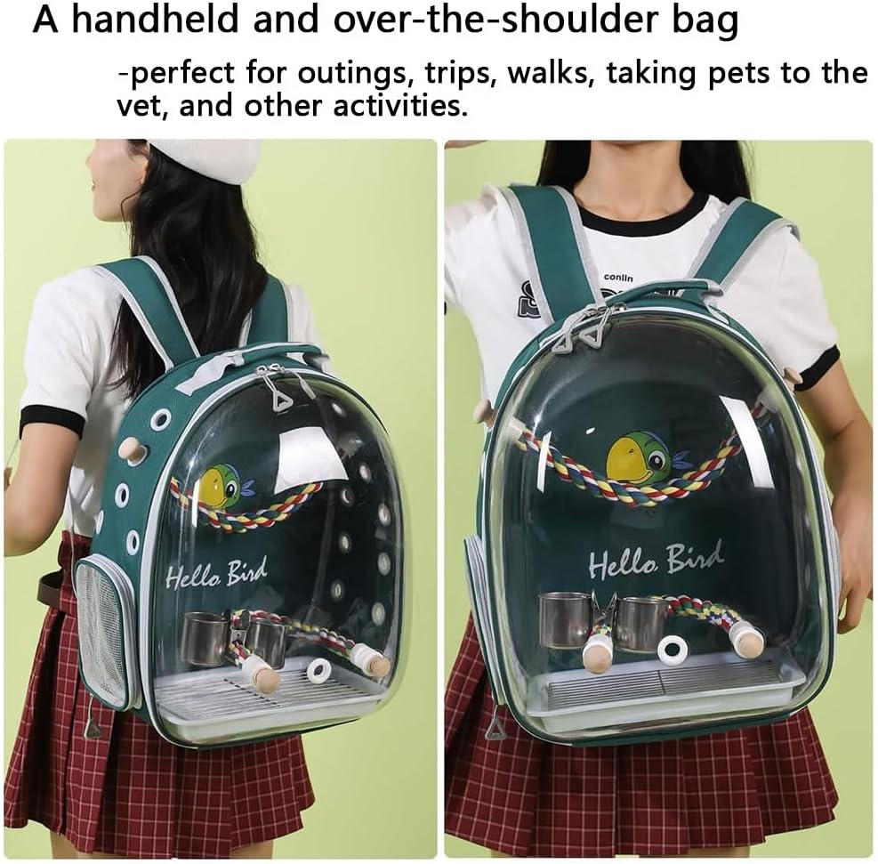 Bird Travel Carrier Cage &ndash; Clear Backpack with Tray & Perch, Breathable Pet Travel Bag for Parakeet, Cockatiel, Parrot &ndash; Portable Vet Transport Backpack with Vent Holes image number 2