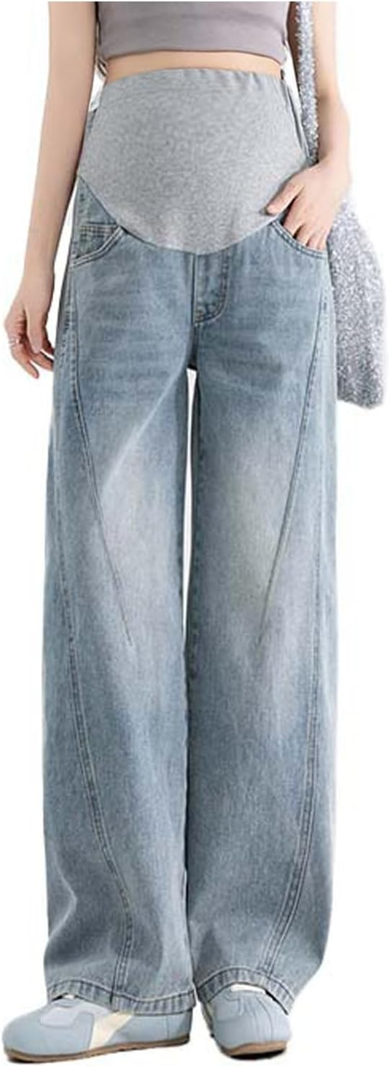 Maternity Jeans Loose Casual with Adjustable Belt, Fashion and Practical Trousers for Girls under 67 Inches image number 2