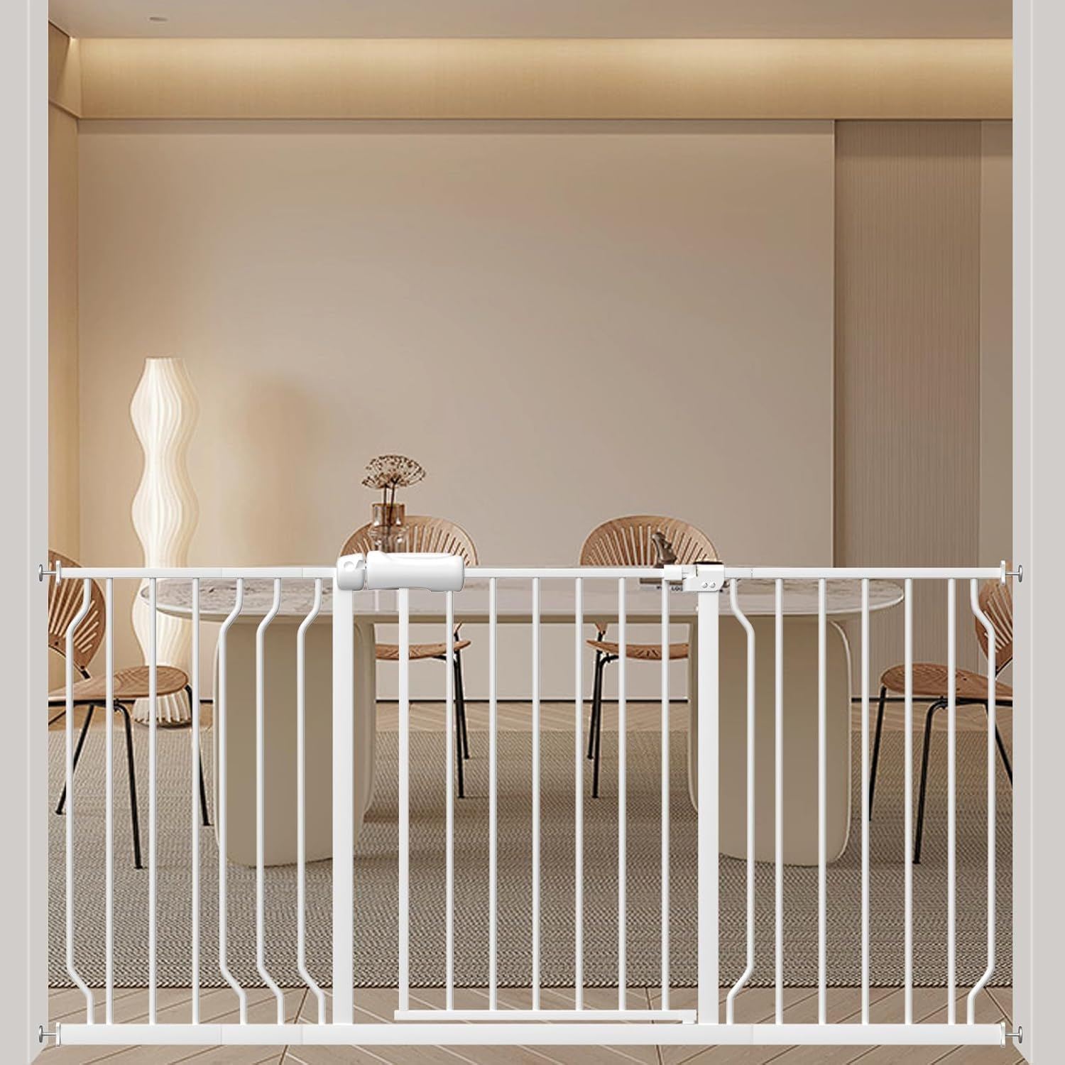ALLAIBB Extra Wide Baby Gate for Stairs,Walk Thru Pressure Mount Auto Close White Metal Child Dog Pet Safety Doorways,Kitchen, Living Room (134-158Cm/52.75-62.2") image number 5