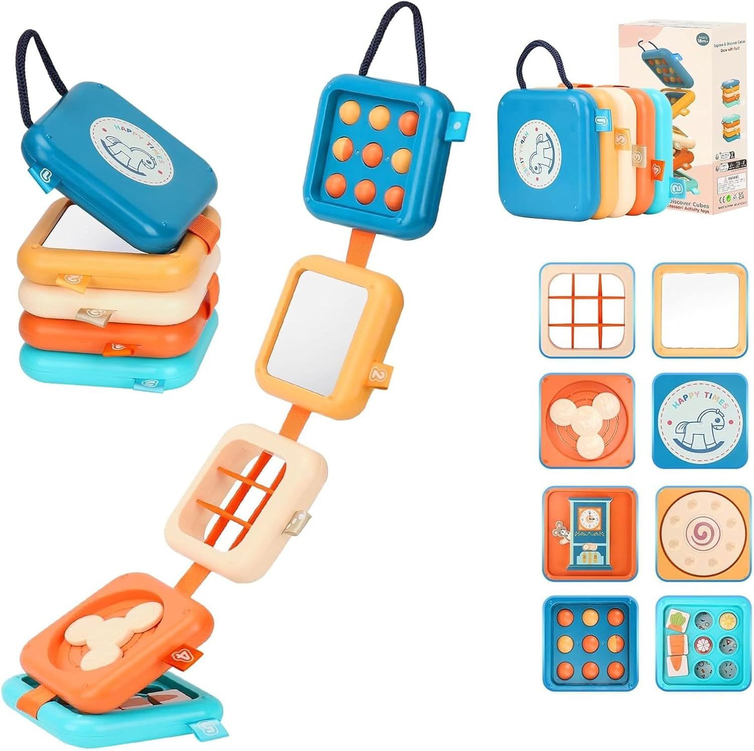 Baby Busy Activity Cube: Baby Busy Board Interactive Play Toy&ndash; Montessori Sensory Toy for Toddlers, Baby Learning 8 in 1 Activity Toys, Tummy Time Mirror, Travel Educational Toy for Boys Girls 1 Year Old, Easter Basket Stuffers, Gift image number 3