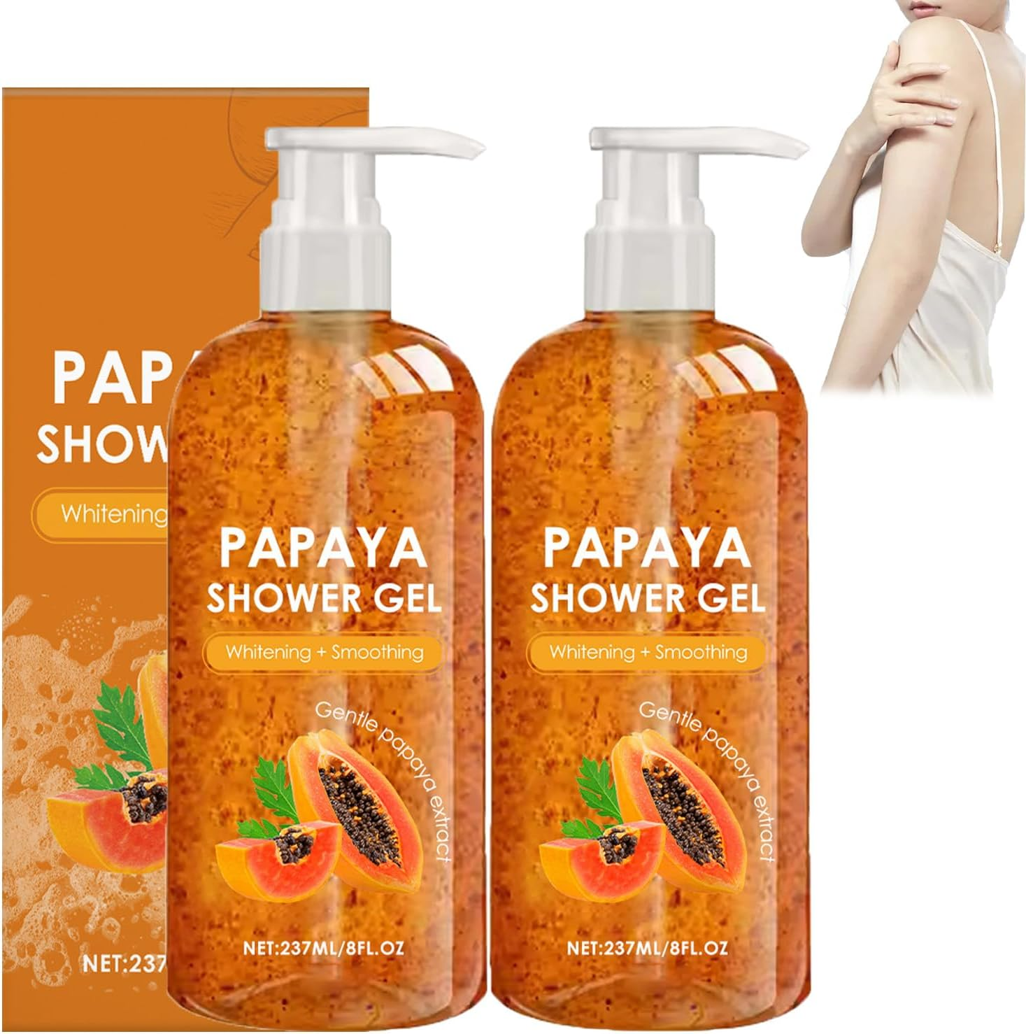 Papaya Shower Gel,Papaya Brightening Shower Gel for Women,Exfoliating Body Wash with Organic Papayas Extract,Moisturizing & Whitening,Smoothing & Deep Cleansing,Gentle for All Skin Types (1 PCS)