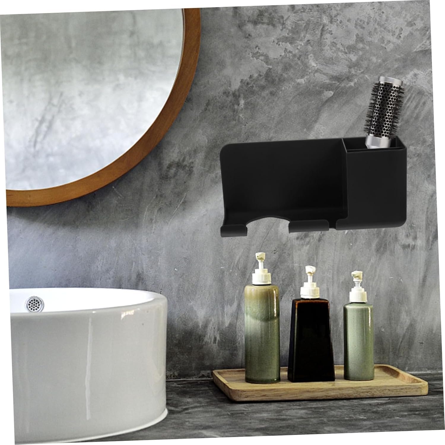 LOORGVEL Wall Mounted Hair Dryer Holder Self Adhesive Blow Dryer Stand for Bathroom Bedroom Hairdressing Tool Storage Organizer for Combs Beauty Accessories Smooth Edges No Damage image number 3