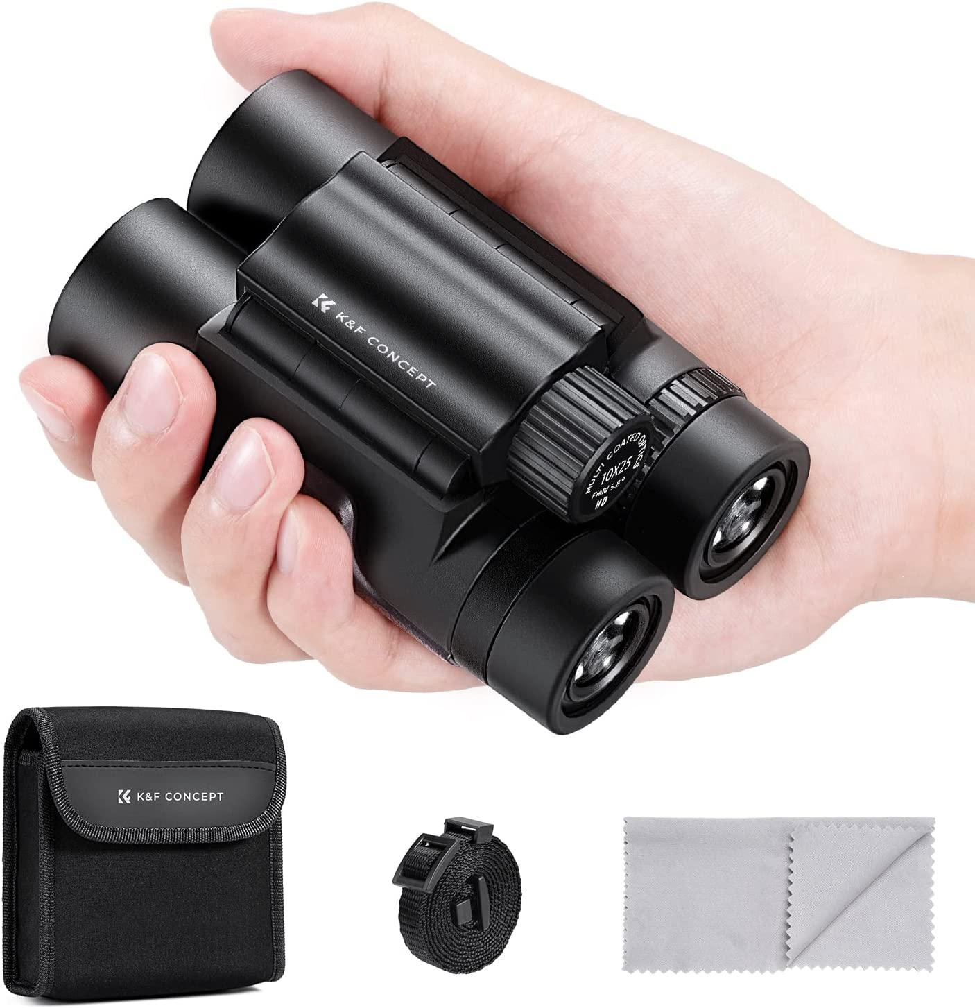 K&F Concept 10 X 25 Compact Binoculars for Children and Adults, BAK4 Prism + FMC Broadband Green Film for Bird Watching, Outdoor Adventure, Show and Concert