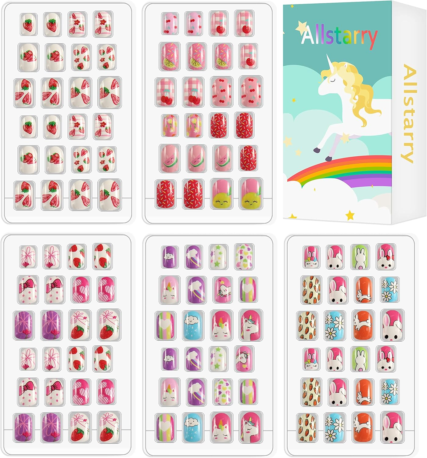 Allstarry Children Nails Press on Pre-Glue Full Cover Rabbit Gradient Color Dot Short False Nail Kits Lovely Gift for Children Little Girls Nail Art Decoration - Purple Planet