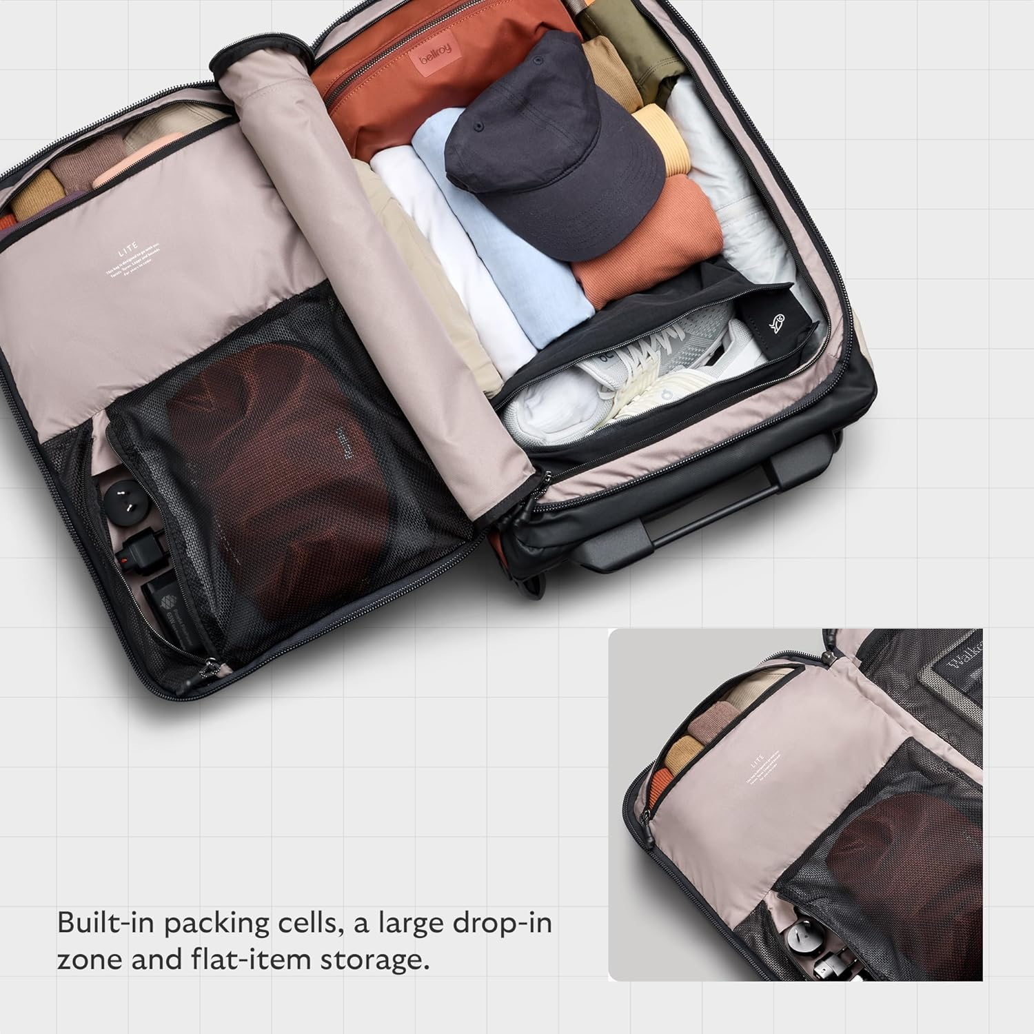 Bellroy Lite Carry-On (38L Lightweight Luggage, with Built-In Packing Cubes and a Compressible Shell) - Black image number 6