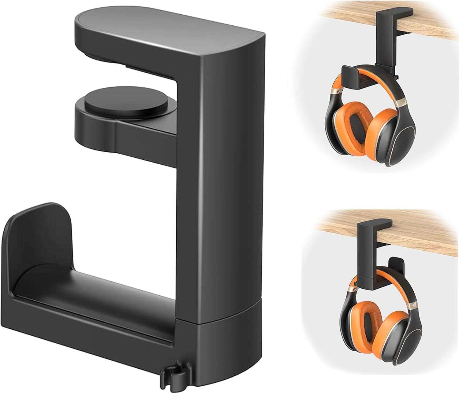 PC Gaming Headset Hook Holder Hanger Mount, Headphones Stand with Adjustable 360 Rotating Arm, under Desk Clamp on Design, Universal Fit, Built in Cable Clip Organizer (Black) (#1) image number 5