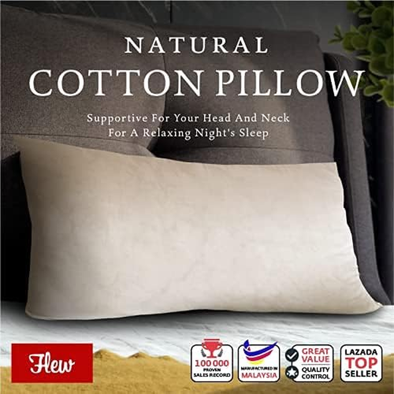 FLEW 100% Natural Cotton Filling Milky White Pillow Organic Smell Comfortable image number 1