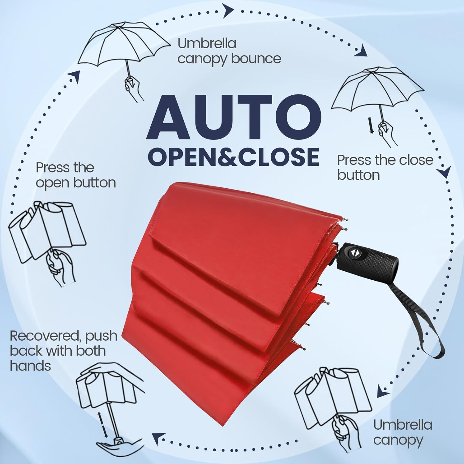 ZOMAKE Compact Travel Umbrella Windproof Double Canopy - Lightweight Automatic Open and Close Folding Umbrella with 9 Ribs