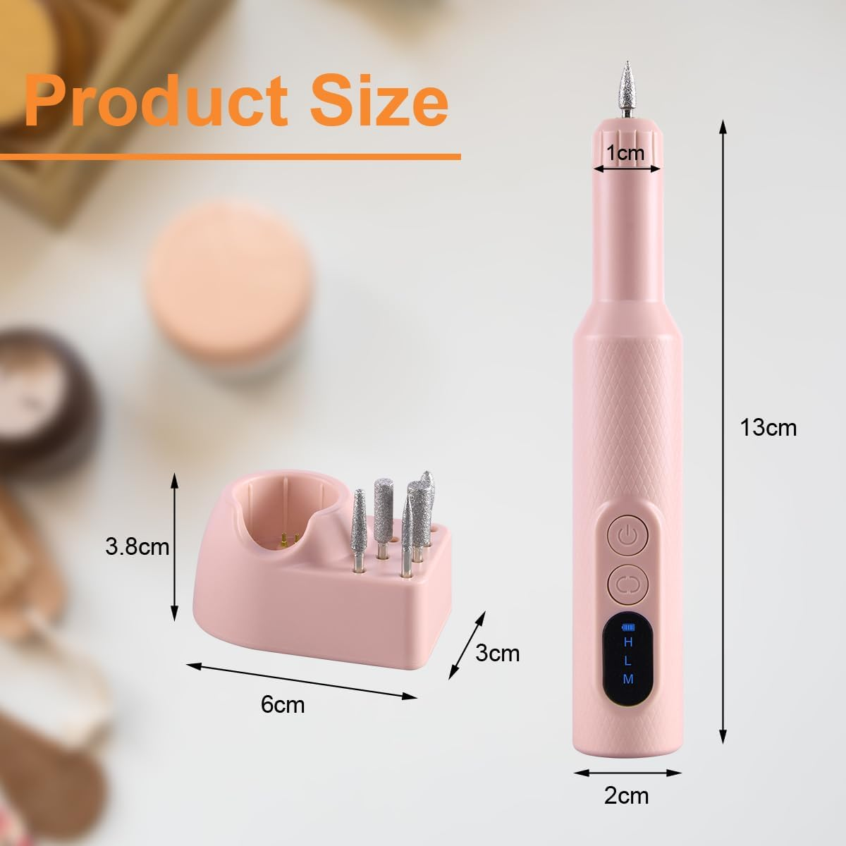 URAQT Electric Nail Drill, Professional Nail Drill Kit with 12 Bits, Adjustable Speed, Wireless Charging, Pink - Pink image number 2