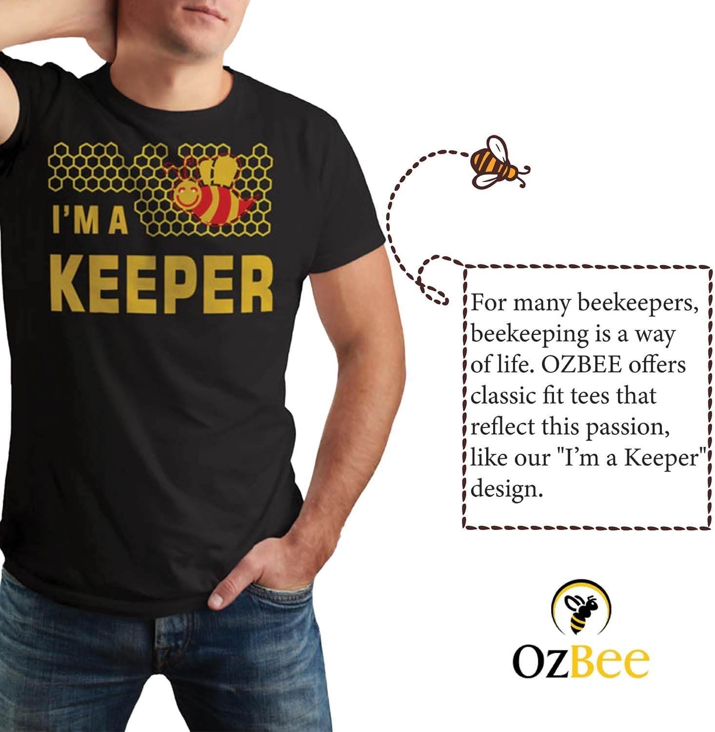 OZBEE &lsquo;I'M a Beekeeper&rsquo; Apparel &ndash; Unisex Short Sleeve Beekeeping T-Shirt &ndash; Embrace Your Buzz with This Beekeeper'S Cool Tee image number 2