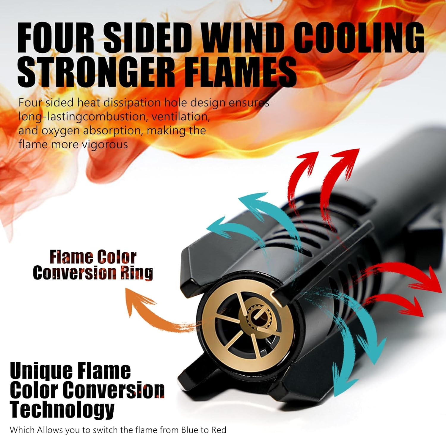 Portable Brightfire, Turbine Jet Bright Fire Lighter, Windproof Straight Torch Blue Flame Lighter, Wind Resistant Bright Fire Lighter, Torch Lighters Butane Refillable for Men (Black) image number 4