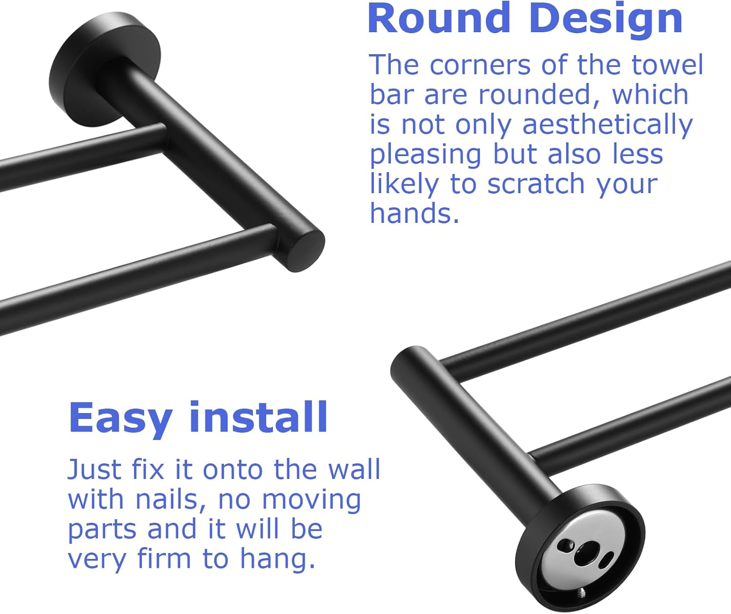 Breikuth Double Towel Rail 800Mm Black Bathroom Bath Towel Rails 304 Stainless Steel (Type 4: 800Mm Double Rails) image number 3