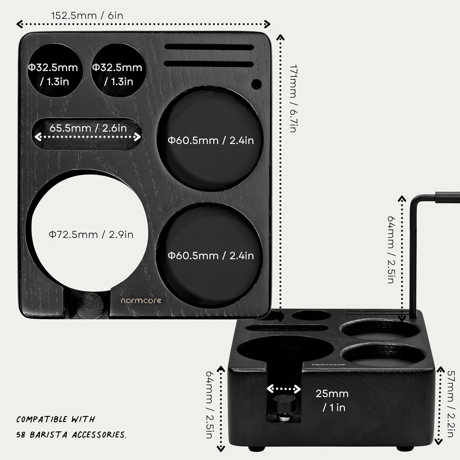 Normcore Espresso Tamper Holder, Wooden Coffee Tamper Station Base, Genuine American Black Ashwood Espresso Tamp Mat Holder Portafilters Stand Fit for 58Mm Espresso Accessories image number 3