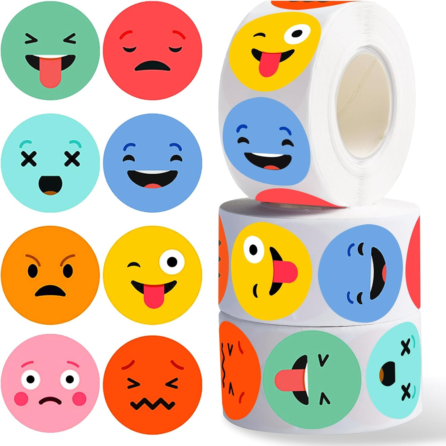 Eideos 1500 PCS Smiley Face Stickers Teachers Reward Stickers for Classroom 8 Colors Style Incentive Stickers Behavior Chart Stickers (1" Each, 3 Rolls) image number 5