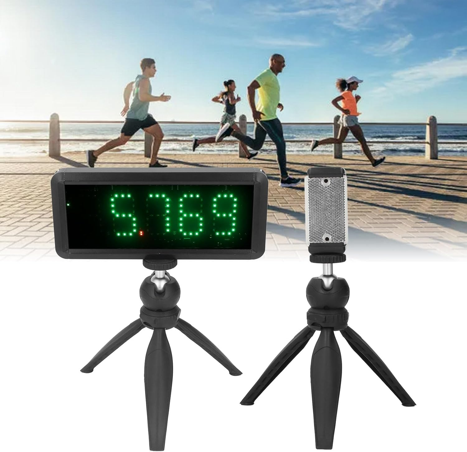 Wireless Timer, Automatic Reset Battery Powered Race Clock Skating Track and Field Running for Sprints Racing Timer Stopwatch with Reflector and Floor Stand for Motorcycle image number 1